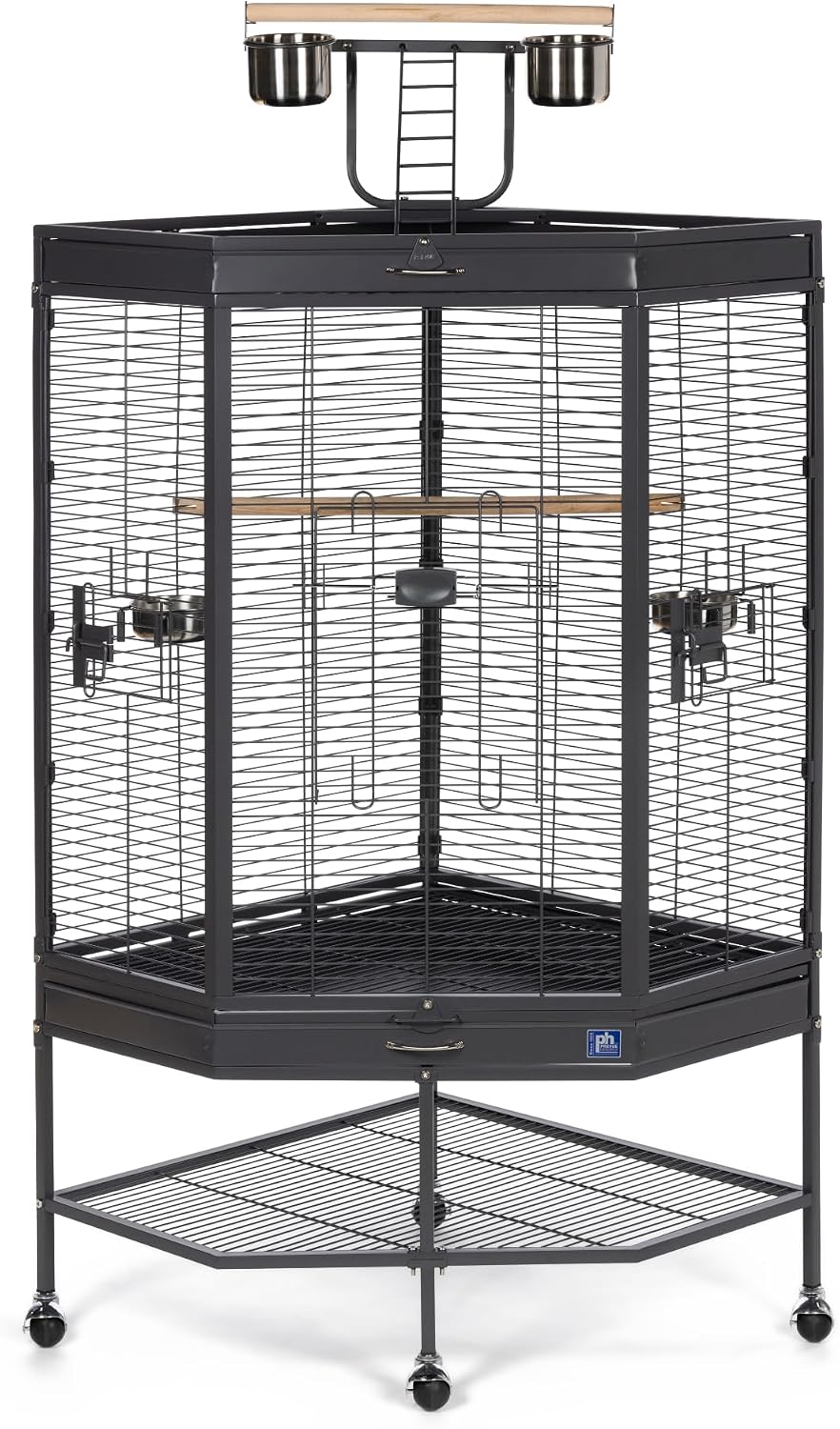 Prevue Pet Products Corner Bird Cage with Playtop - Black | Large Cage with Rolling Stand, Secure Side Door Locks, Elevated Playtop for Enrichment