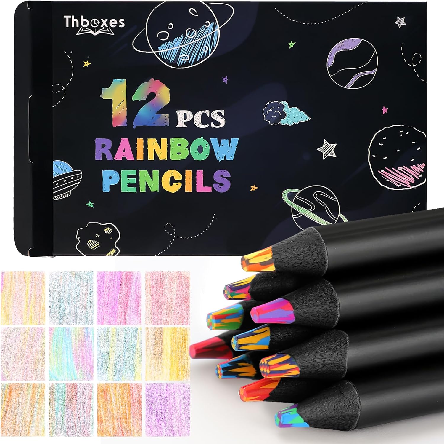 12 Rainbow Colouring Pencils, Arts and Crafts for Kids Ages 7-12, Party Bag Fillers for Kids Birthday Presents, Art Supplies for Girls, Creative Gifts for Children Adults
