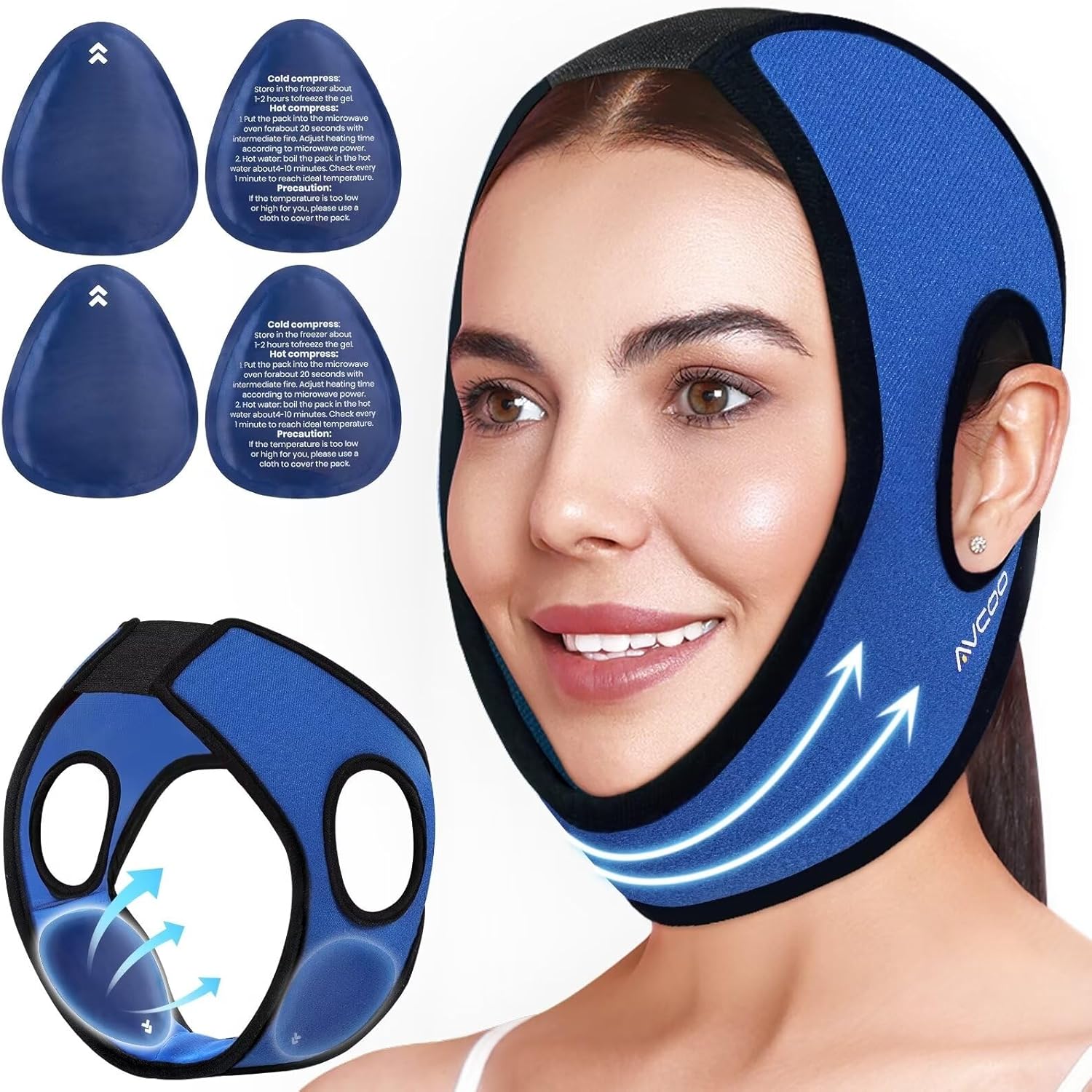 Wisdom Teeth Ice Pack Head Wrap with Aluminum Foil Layer for Longer Cold Therapy, Jaw Ice Pack for Face with Ear Cutout Design for Snug Fit, 4 Reusable Ice Bags for Facial Oral Surgery, TMJ Pain