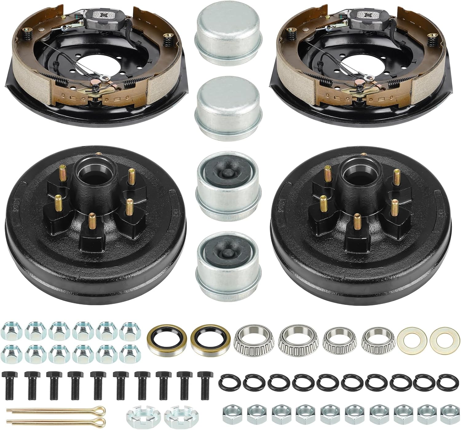 6 on 5.5" Bolt Circle Brake Drum Kits w/ 12" x 2" Left and Right Self-Adjusting Electric Brake for 5,200lbs Trailer Axle