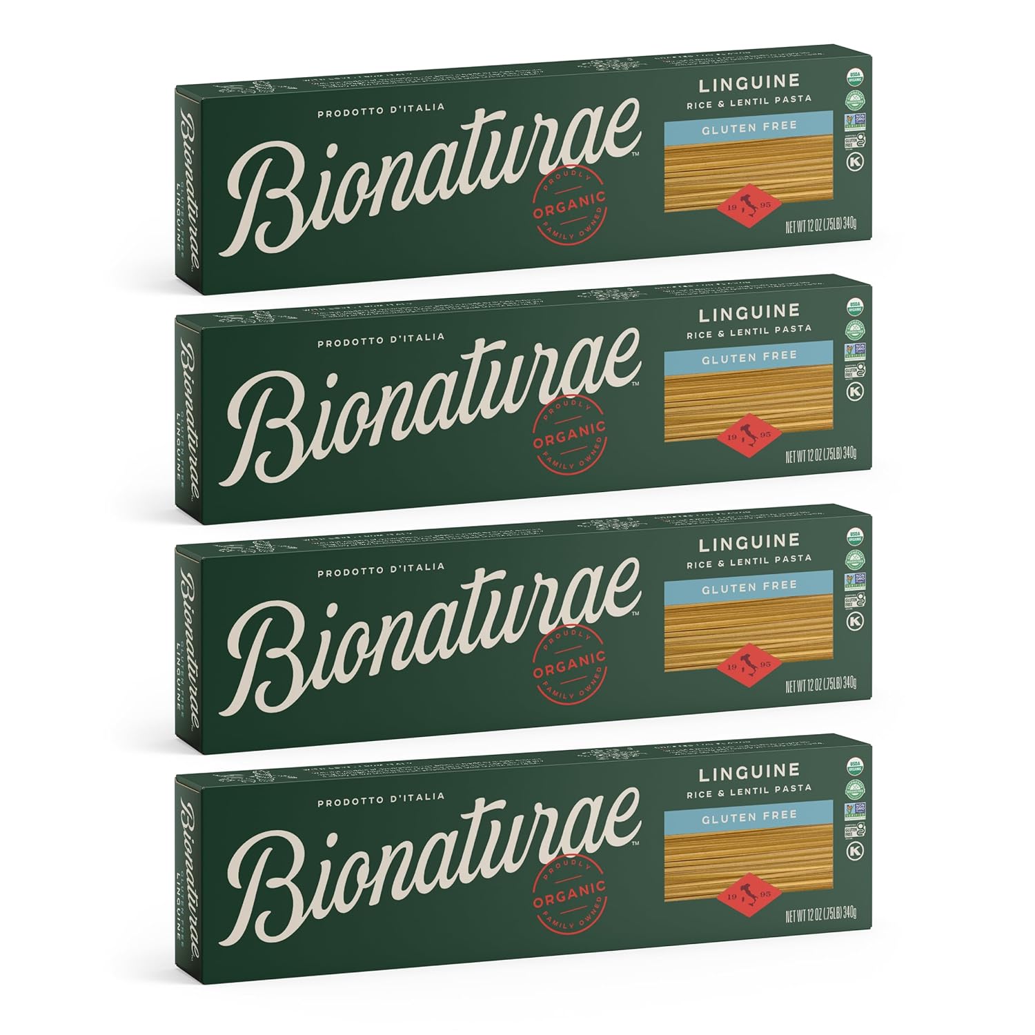 Bionaturae Linguine Pasta Noodles - Gluten Free Linguine, Rice & Lentil Pasta, Kosher Certified, High Protein, Non-GMO, Gluten Free Pasta Organic, Crafted in Italy - 12 Oz, 4 Pack