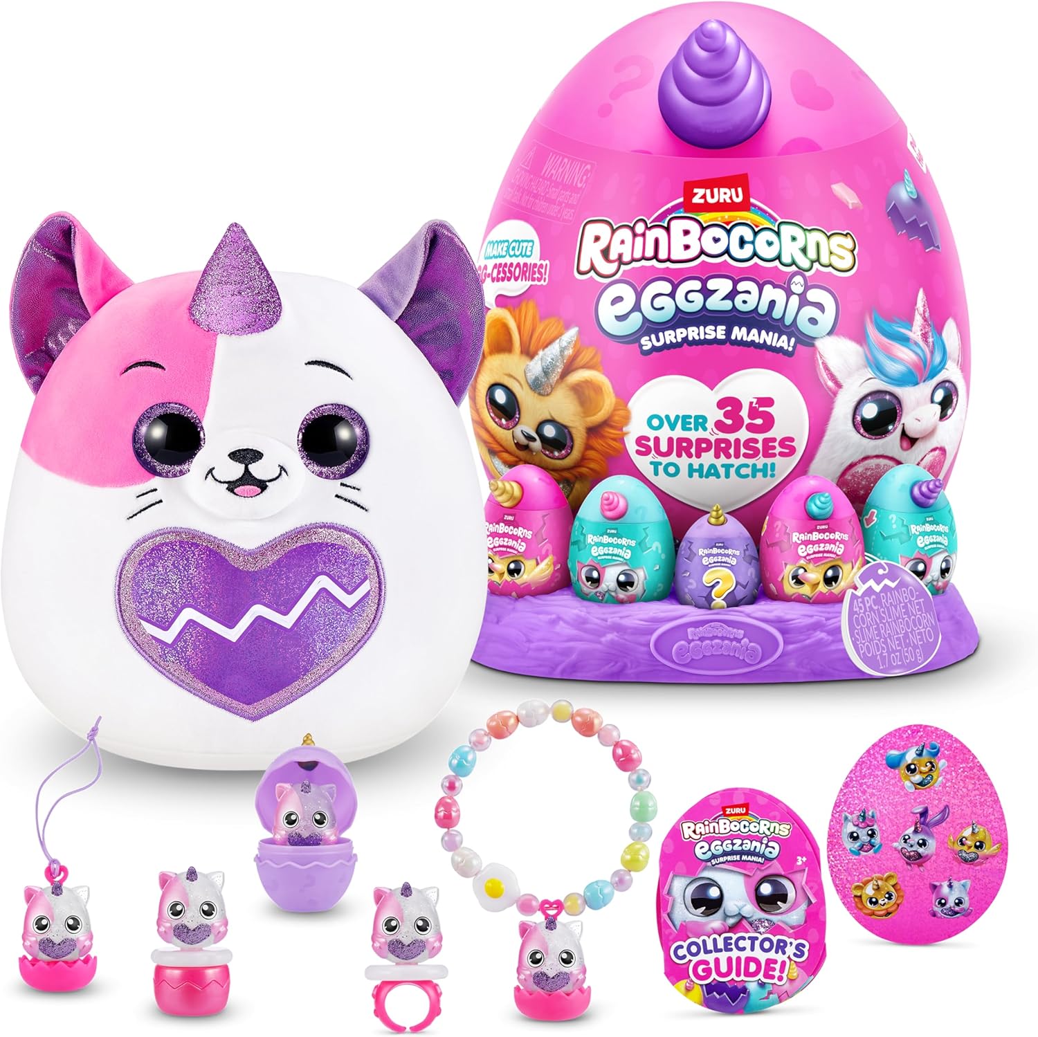 Rainbocorns Eggzania Surprise Mania Series 1 (Kitten) by ZURU, Collectible Plush Stuffed Animal, 5 Mini Eggs, Stickers, DIY Jewelry, Slime, Ages 3+ for Girls, Children