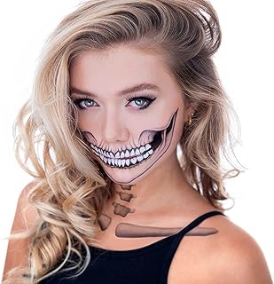2 x Classic Skull Temporary Tattoo Halloween Costume for Men and Women, Adult, Face Sticker