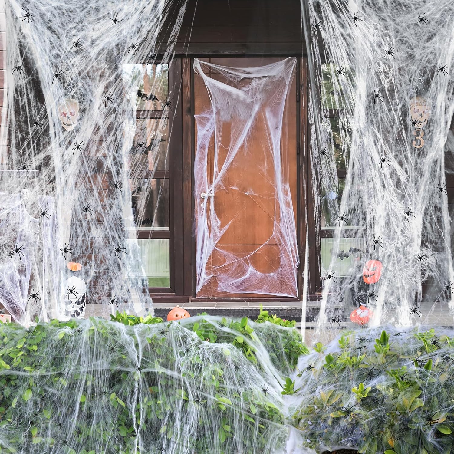 300g Halloween Spider Web with 60 Plastic Spiders - Stretchable Cobweb Halloween Decorations for Indoor & Outdoor Party Decor (Cover 1500 Sq Ft)