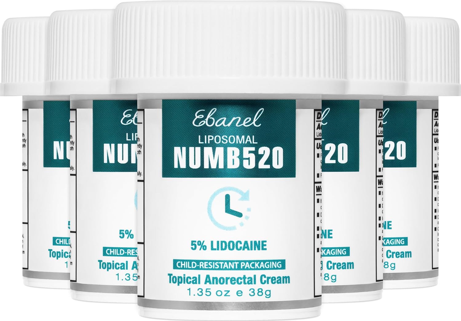 Ebanel 5% Lidocaine Numbing Cream, 5-Pack Pain Relief Burn Itch Numb Cream, Maximum Strength Topical Anesthetic with Allantoin, Vitamin E for Local and Anorectal Uses, Hemorrhoid Treatment