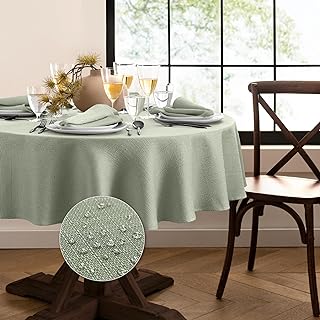 Elrene Home Fashions Laurel Solid Texture Water and Stain Resistant Tablecloth, 60"X84" Oval, Sage