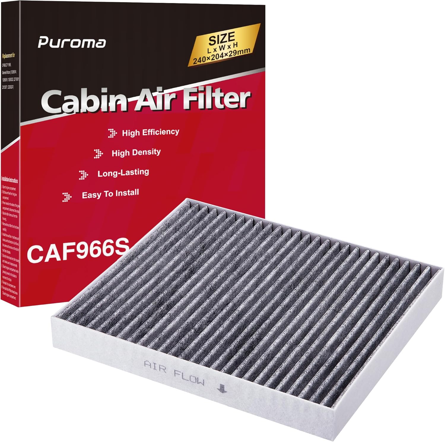 Puroma Cabin Air Filter with Activated Carbon, Replacement for 6091C, CP966, CF11966, Buick Enclave, LaCrosse, Cadillac ATS, CTS, Chevrolet Camaro, Cruze, Impala, Malibu, Silverado, GMC Sierra, Yukon
