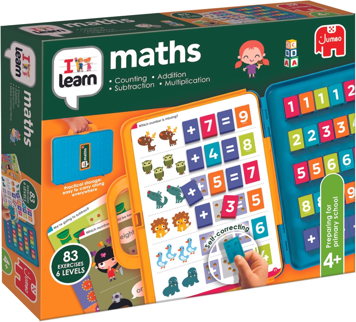 Jumbo I Learn Maths - Fun Educational Toys & Learning Game for Kids, Preschool Learning Resources, Childrens Counting & Times Tables Exercises - Count, Subtract, Add and Multiply - Ages 4 Years Plus