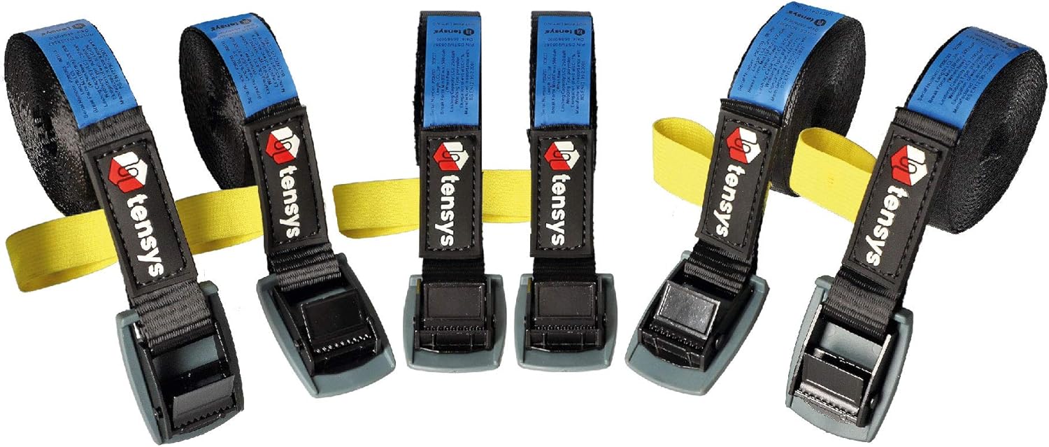 6 pack - 25mm Cambuckle Tensioner Straps - 3 Metre Length - For Securing Loads Black with reflective stripe