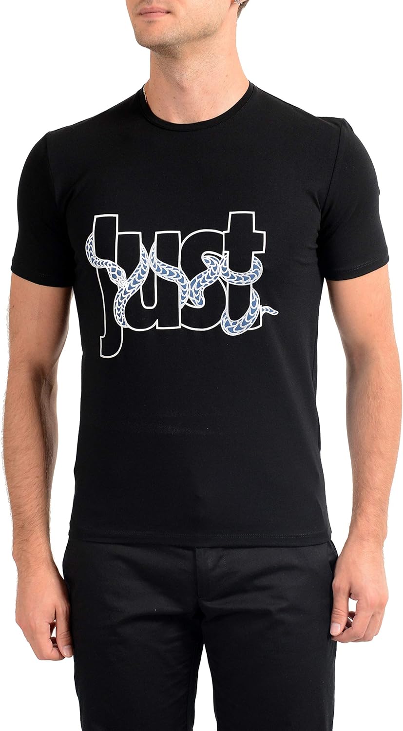 Just Cavalli Men's Black Graphic Print Crewneck T-Shirt Sz US L IT 52