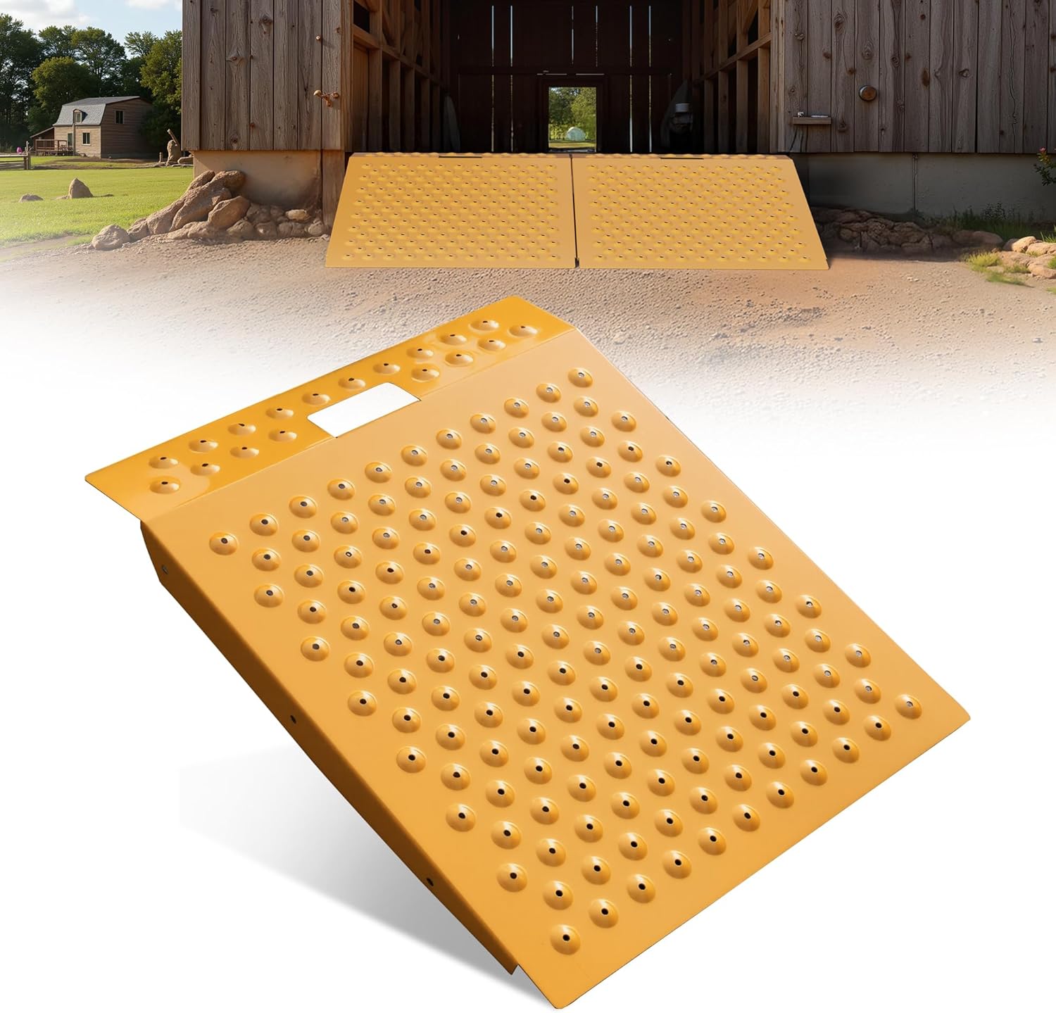 VNN 29" x 24" Shed Ramp for Riding Mower - 750 LB Capacity Shed Ramps, Anti-Slip Punch Plate Ramp for ATV, Motorcycles, Garages & Barns (1PC,Yellow)