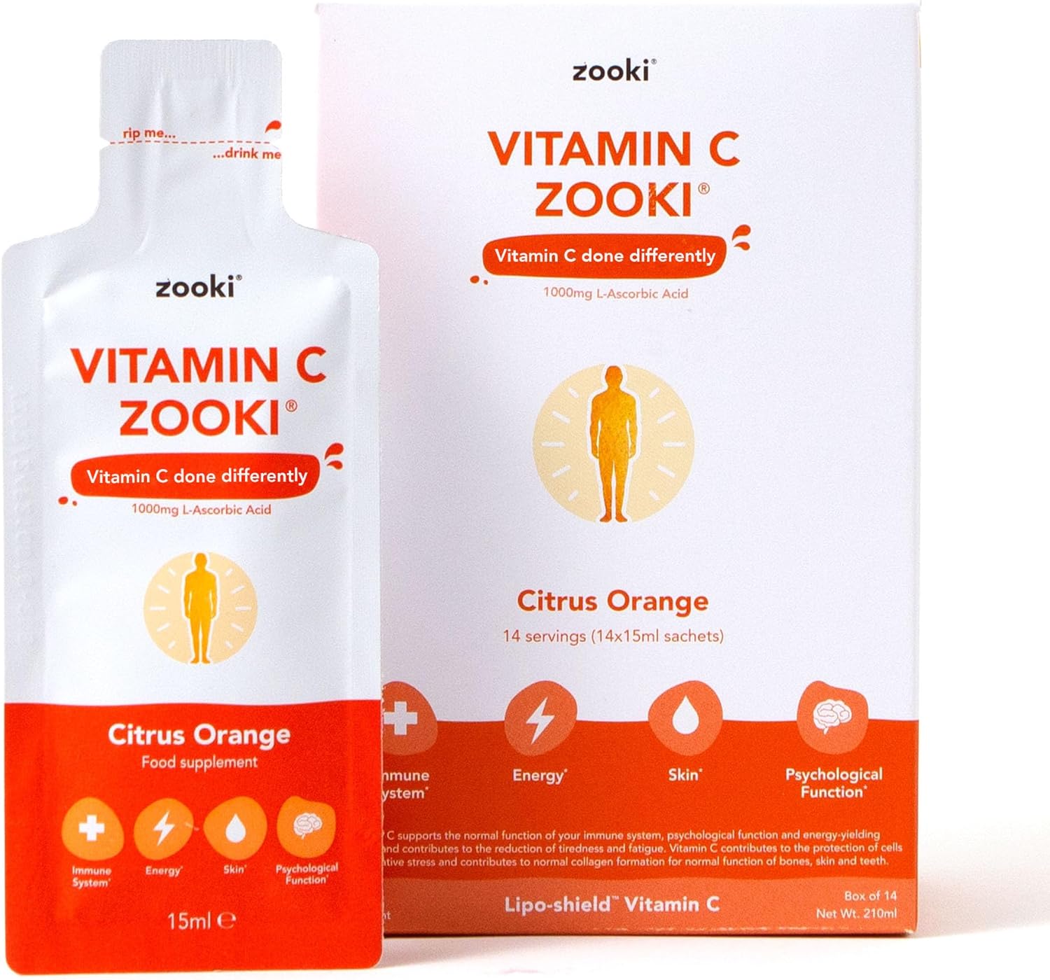 Zooki Liposomal Vitamin C 1000mg Liquid – 4X Higher Absorption – Great Taste, Sugar Free, Vegan – Alternative to High Strength Vitamin C Tablets – Immune System – Energy (Citrus Orange, 14 Servings)