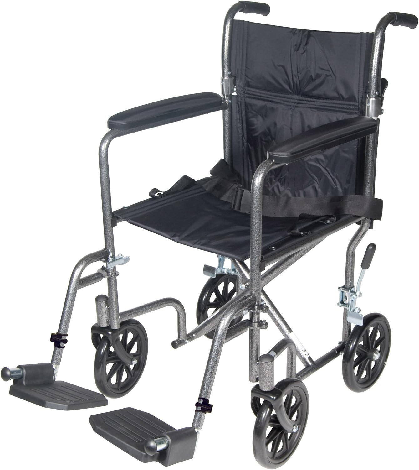 Drive Medical TR37E-SV Lightweight Folding Transport Wheelchair with Swing-Away Footrest, Silver