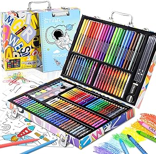 POPYOLA Art Supplies, 180 Piece Drawing Painting Art Kit with Clipboard and Coloring Papers, Gifts Art Set Case with Oil Pastels, Crayons, Colored Pencils, Watercolor Cakes