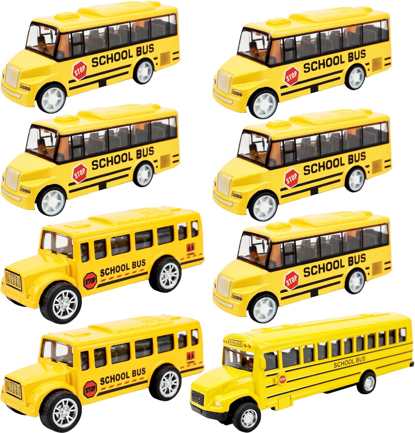 8 Pcs School Bus Toy Pull Back Yellow for Boys Girls Kids Birthday Gifts Classroom Rewards, 3 Style