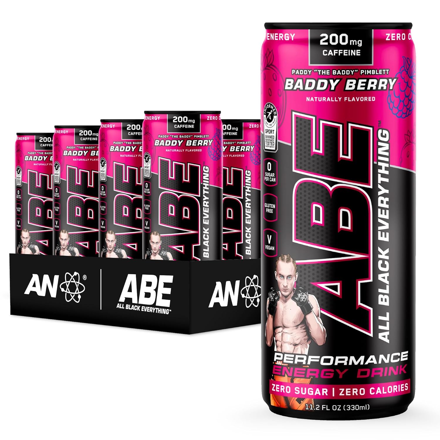 All Black Everything Performance Energy Drink | Zero Calories, Sugar Free | 200mg Caffeine | Beta Alanine & Citrulline | Pre-Workout Sport Drink for Men & Women | Baddy Berry | 12 Pack