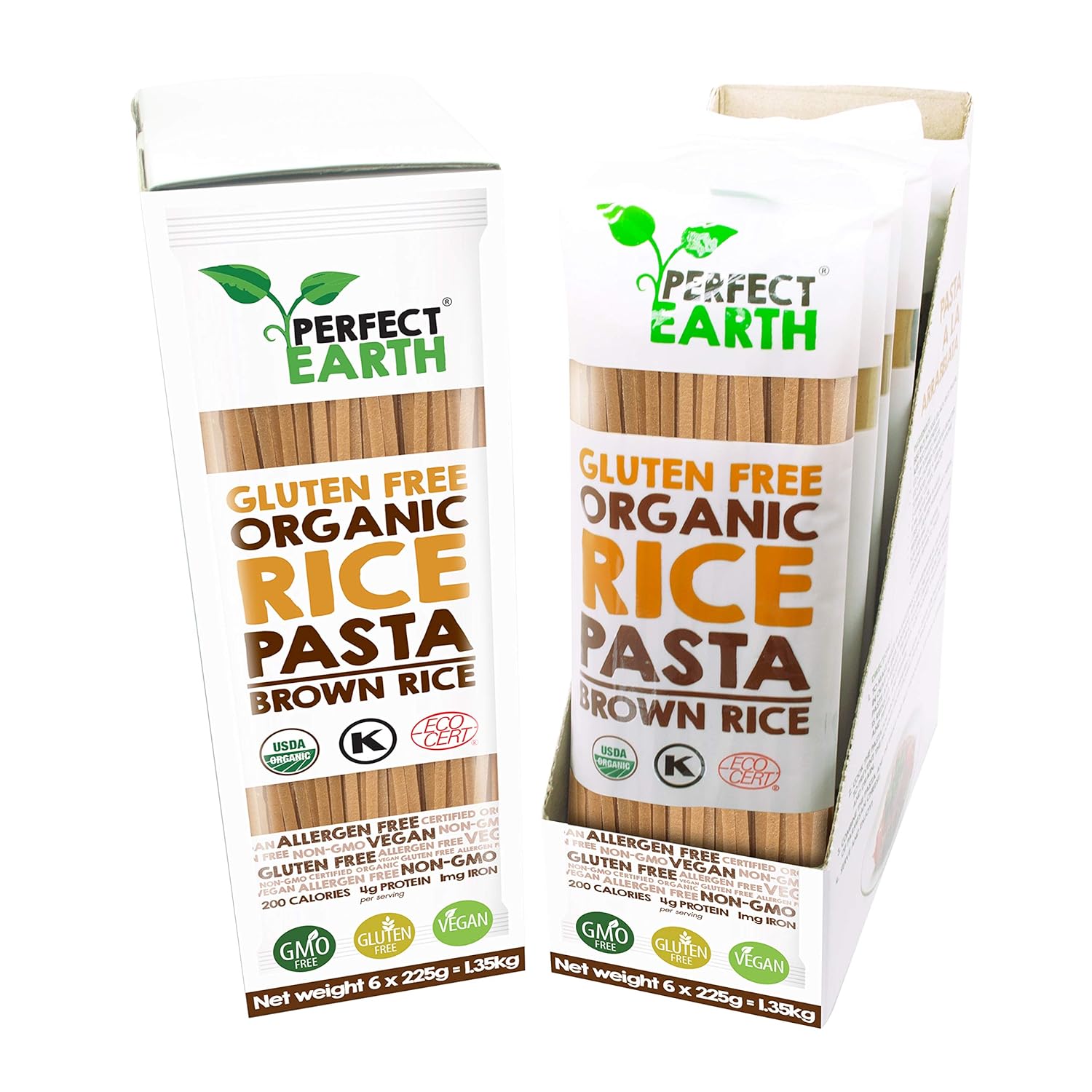 Perfect Earth Brown Rice Pasta Noodles - Certified Organic, Gluten-Free, Vegan, Keto, and Allergen-Free Low-Carb Pasta - For Healthy, Delicious, and Convenient Meals - 6 Pack (7.9 Oz Each)