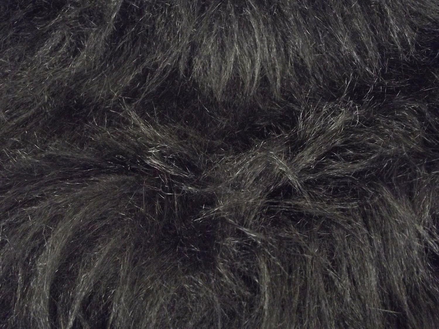 Long Pile Fun Faux Fur Fabric Material - Black, 1Mtr - 150cmx100cm
