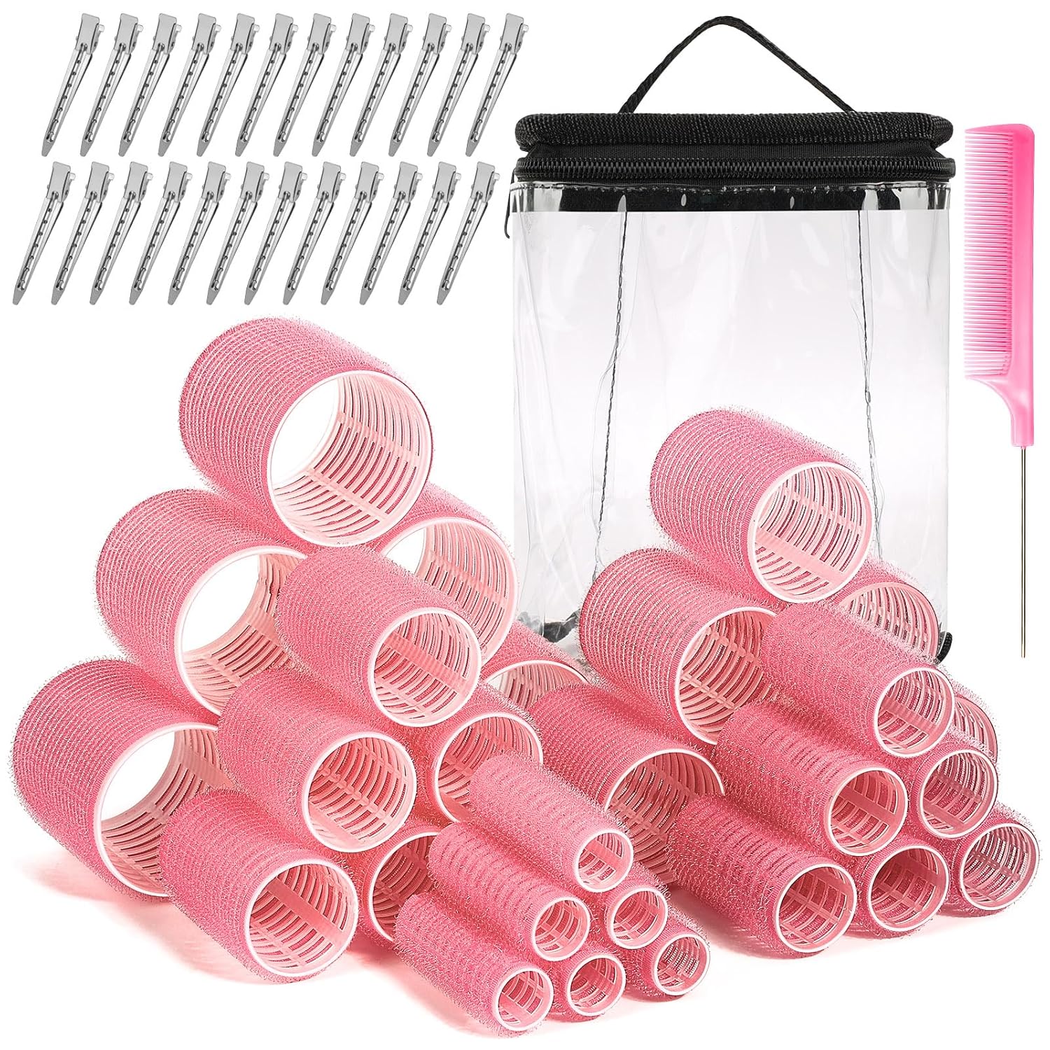 56 Pcs Hair Rollers Set for Blowout Look Long Hair, 30Pcs Rollers Curlers in 5 Sizes with 24 Pcs Clips and Storage Bag for Long Medium Short Hair Volume