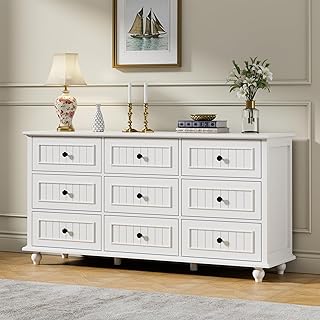 Scurrty White 9 Drawer Dresser, Antique Chest of Drawers,Large Cabinet with Storage, Big Dresser for Clothes in Bedroom, Living Room
