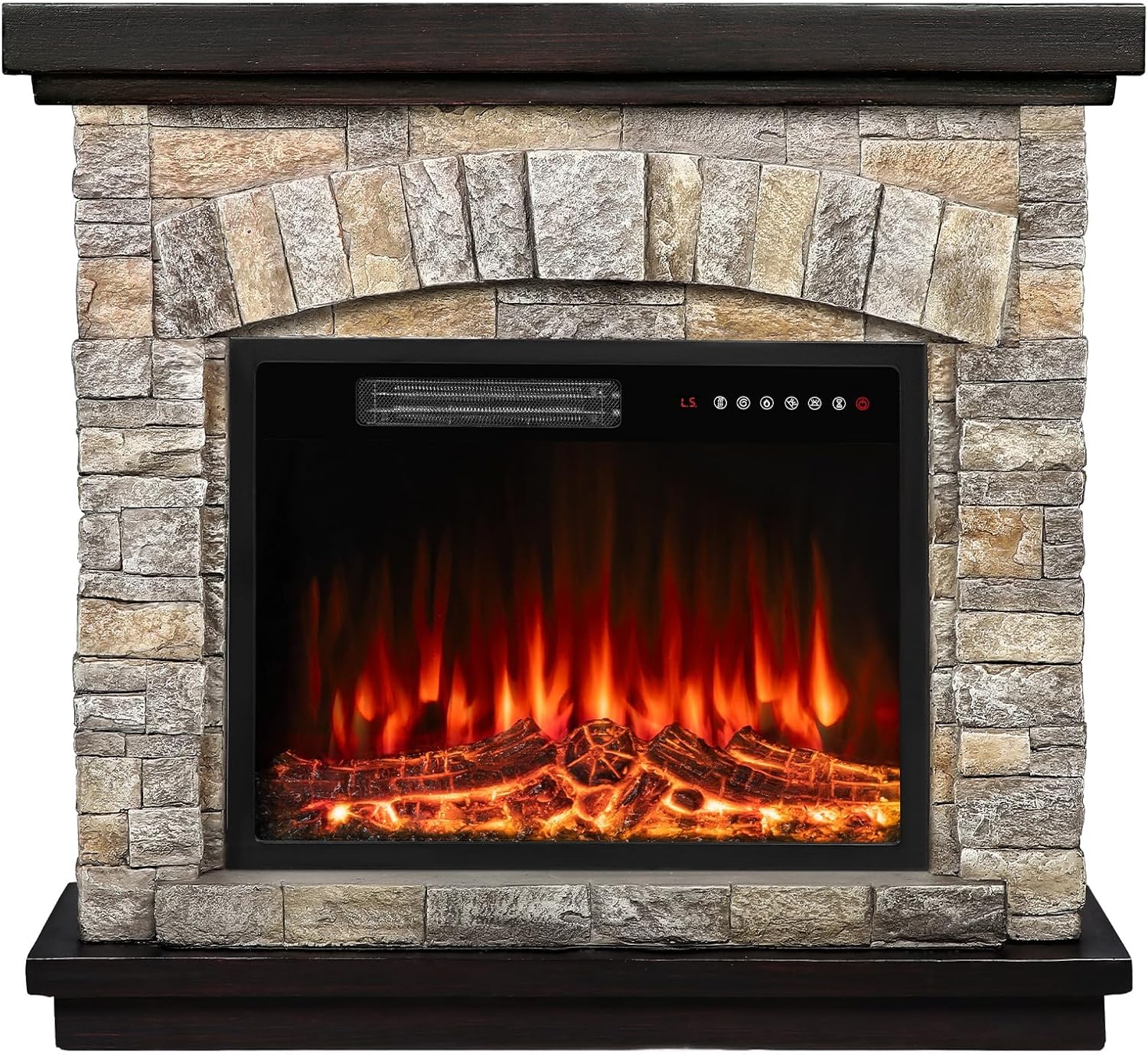 BOSSIN 36" Electric Fireplace with Mantel, 23 inch Electric Fireplace Insert, TV Stand Freestanding Heater with Remote Control Timer LED Flame for Living Room Bedroom,Faux Stone Gray