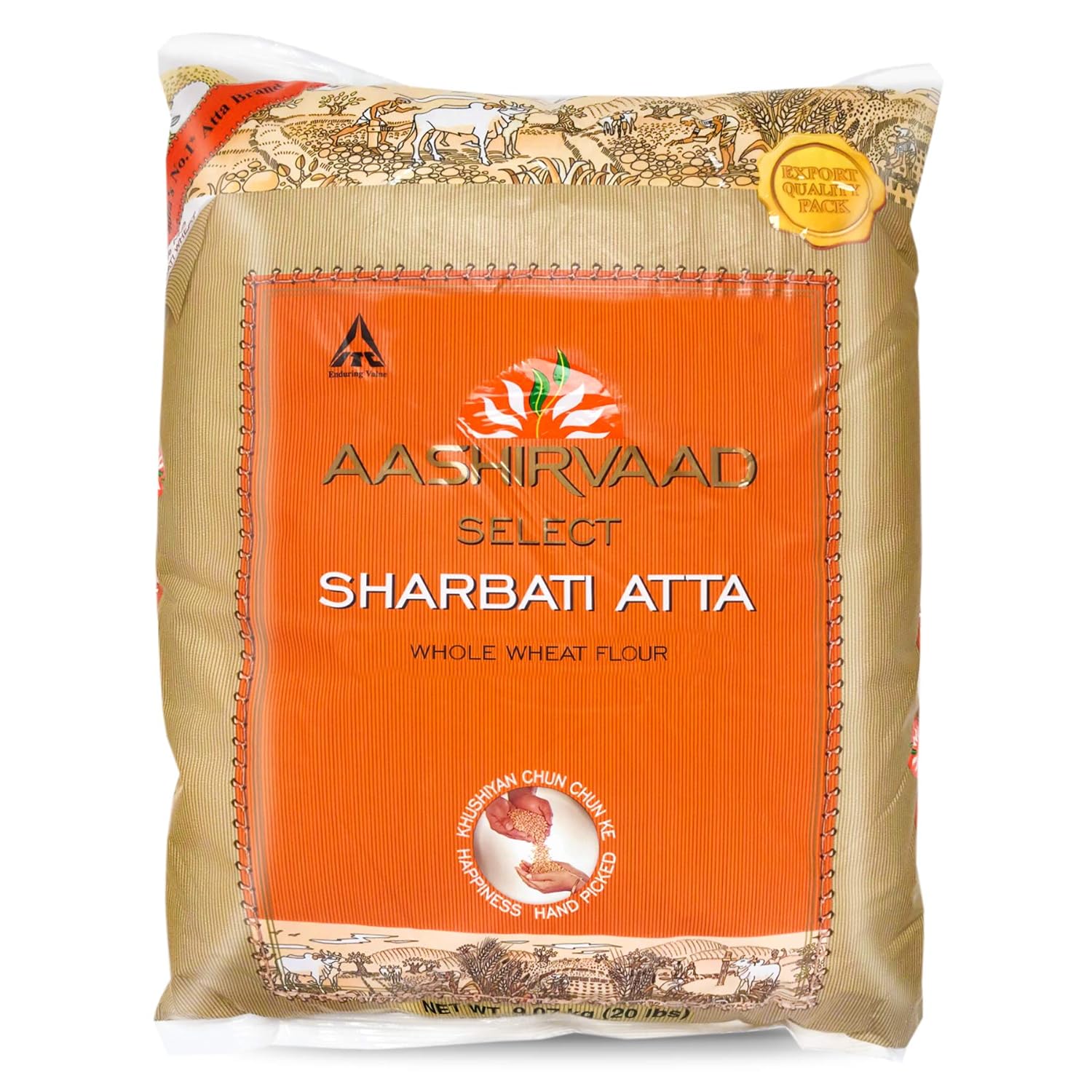 Aashirvaad Select Superior Sharbati Whole Wheat Atta, Aashirvaad Atta, King of Wheat, Product of India (20lb)
