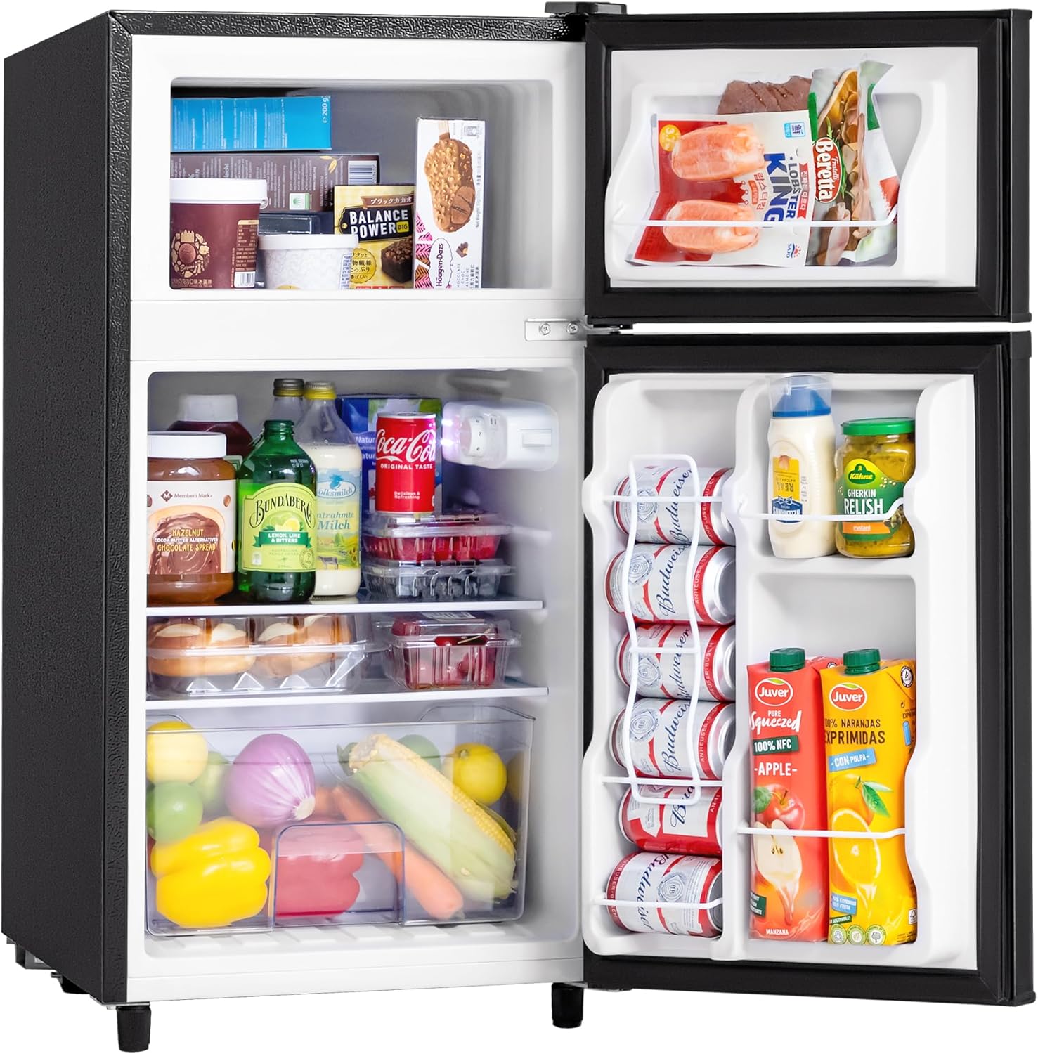 3.5 Cu.Ft Mini Fridge with Freezer, 2 Door Small Refrigerator, 7 Level Adjustable Thermostat, Compact Fridge for Living Room, Office, Kitchen and Apartment(Black)