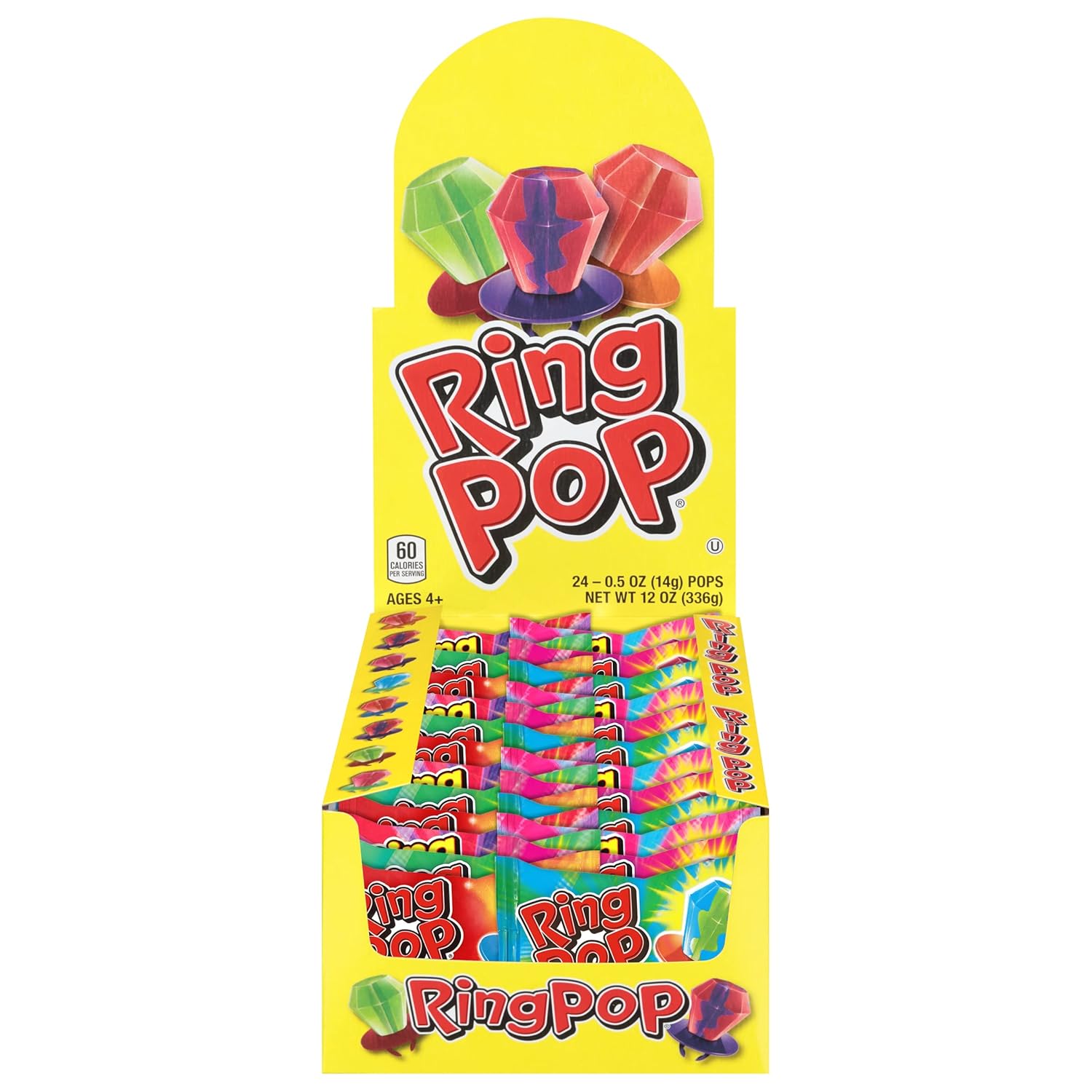 Ring Pop Lollipops - Bulk Candy Individually Wrapped Suckers Variety Party Pack- 24 Count w/ Assorted Flavors - Hard Candy for Party Favors, Kids & Goodie Bags
