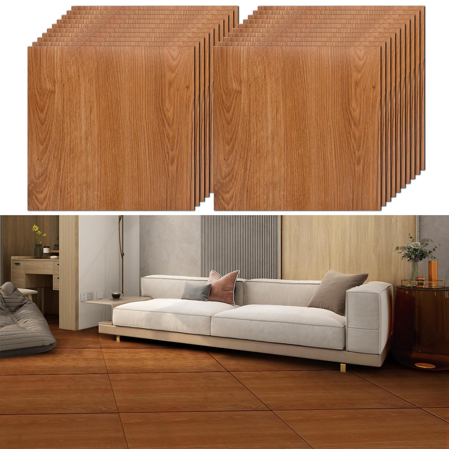 YAYODS 40 Pack Self Adhesive Floor Tile Vinyl Flooring, 30x30cm Wood Effect Flooring Stickers, Waterproof Peel and Stick Floor Tile for Kitchen Bathroom Living Room and Floor Planks