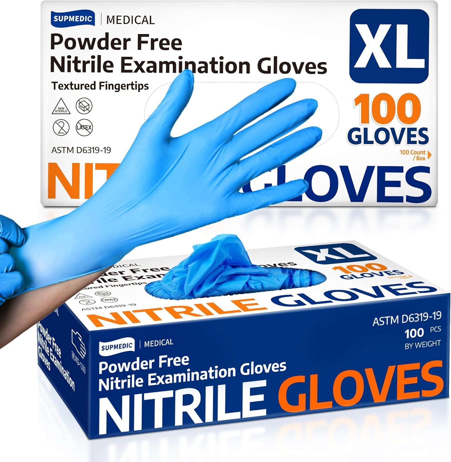 Medical Soft Max™ Nitrile Exam Gloves, 100 Count Latex-Free Powder-Free Non-Sterile Food Safe Disposable Glove, Blue