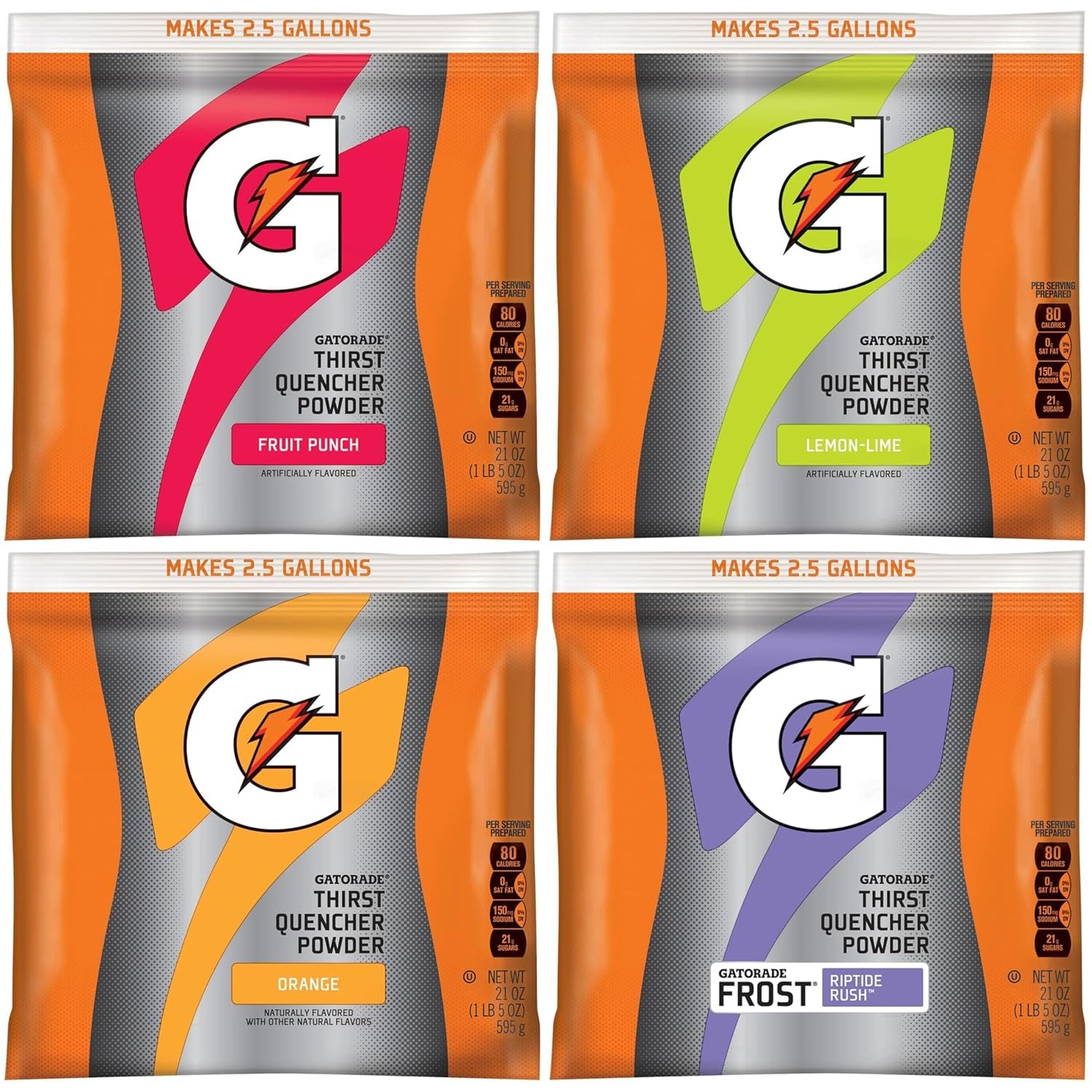 Gatorade Thirst Quencher Powder, 4 Flavor Variety Pack, 21oz Pouches (Pack of 32)
