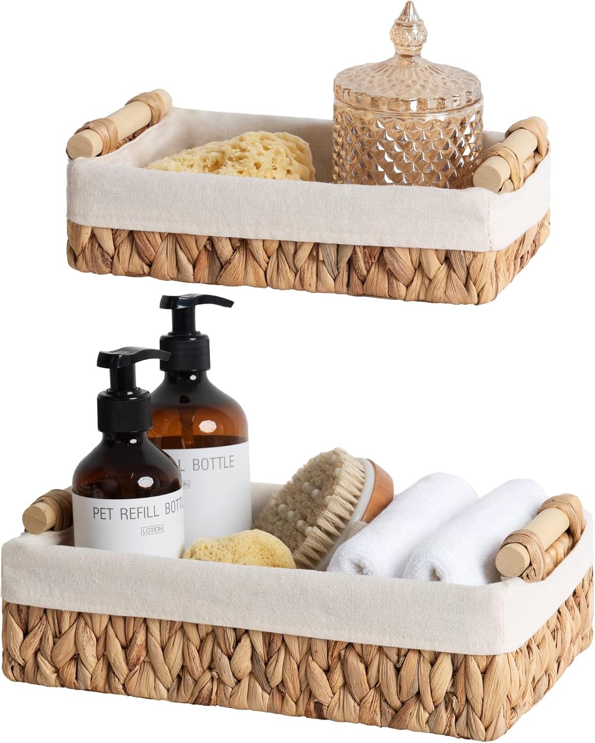 StorageWorks Small Baskets for Organizing, Wicker Bathroom Basket for Toilet Tank Top with Liner, Natural Water Hyacinth, Set of 2