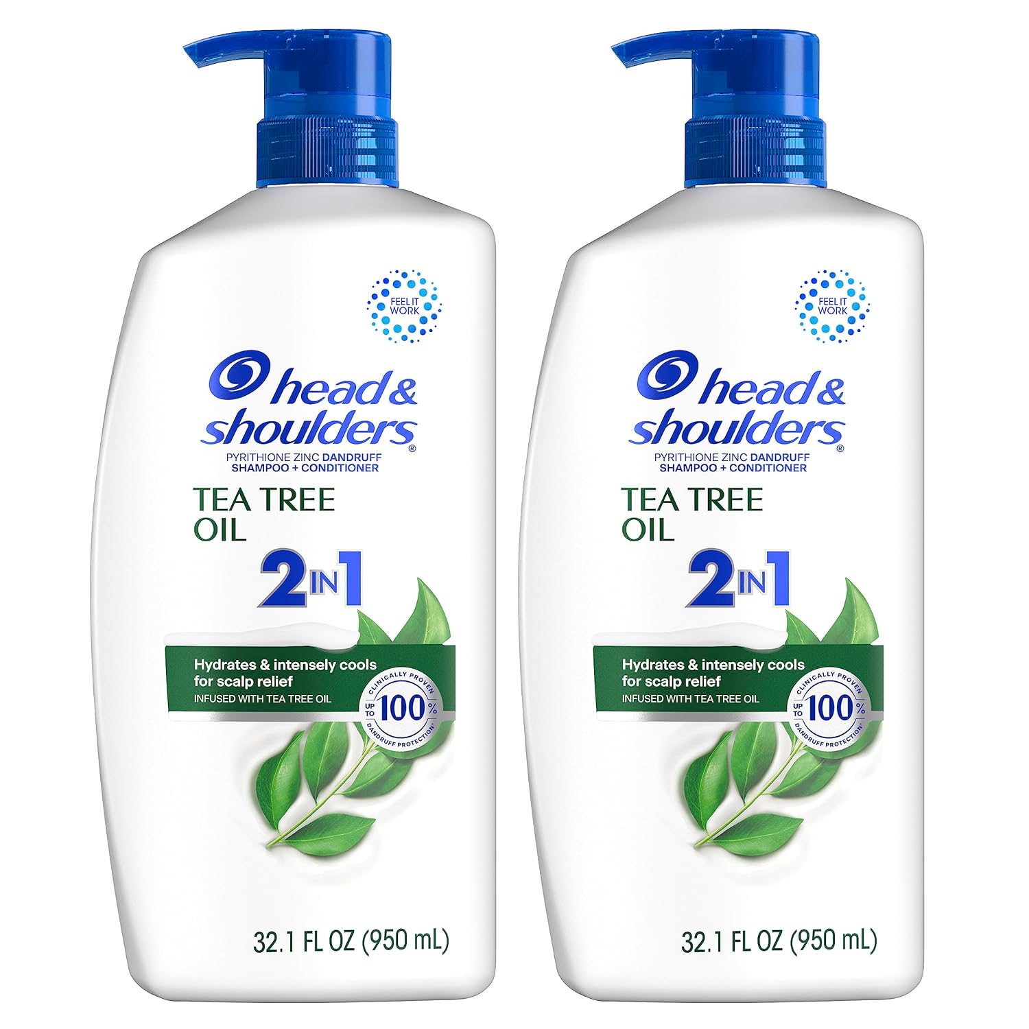 Head & Shoulders 2 in 1 Dandruff Shampoo and Conditioner, Anti-Dandruff Treatment, Tea Tree Oil for Daily Use, 32.1 oz Each, Twin Pack