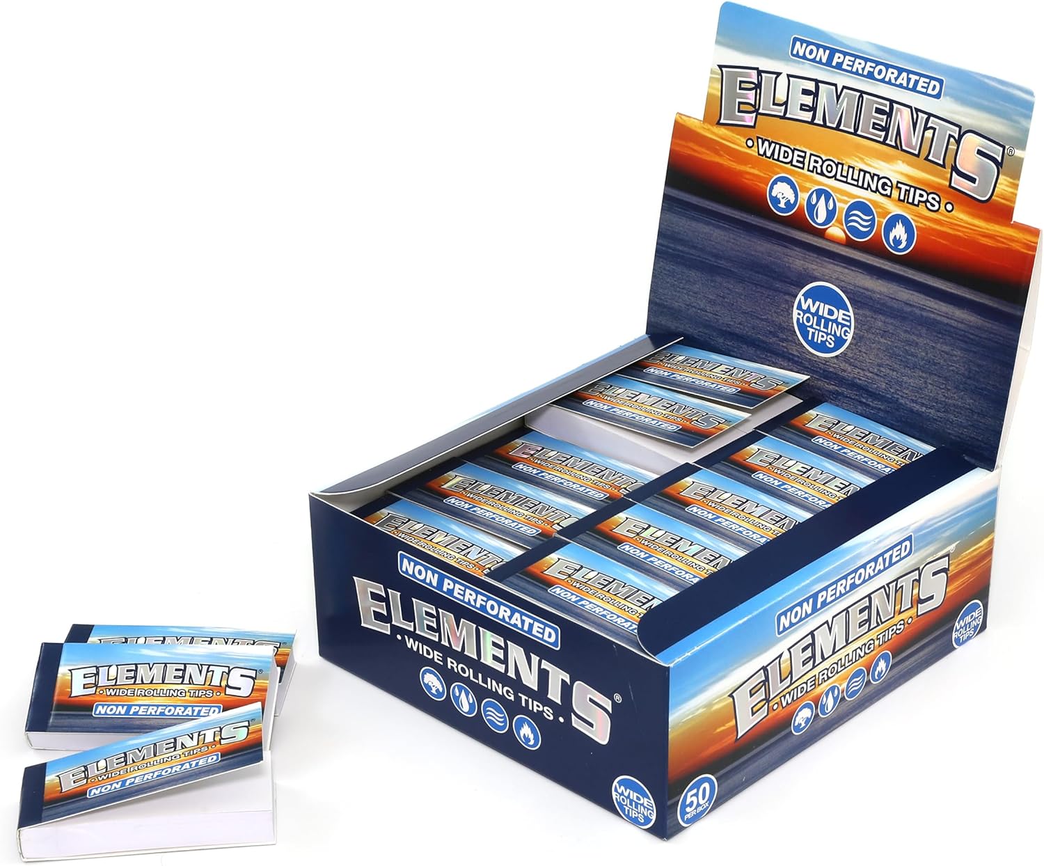 Elements Wide Rolling Tips - Unperforated King Size - 50 Tips Per Booklet - 1 Box (50 Booklets)