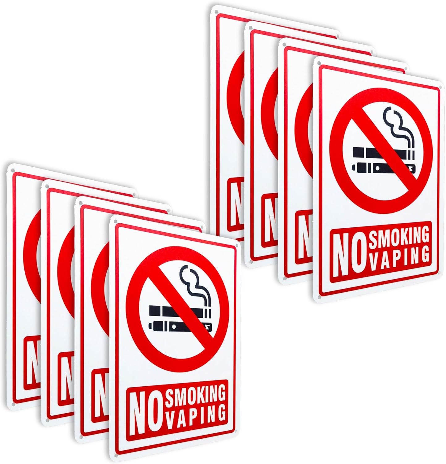 No Smoking Signs For Business, 8 Pack of Aluminum 40 MIL Waterproof Reflective Rust-Resistant No Smoking Stickers No Vaping Sign UV Printed 7 By 10 Inches