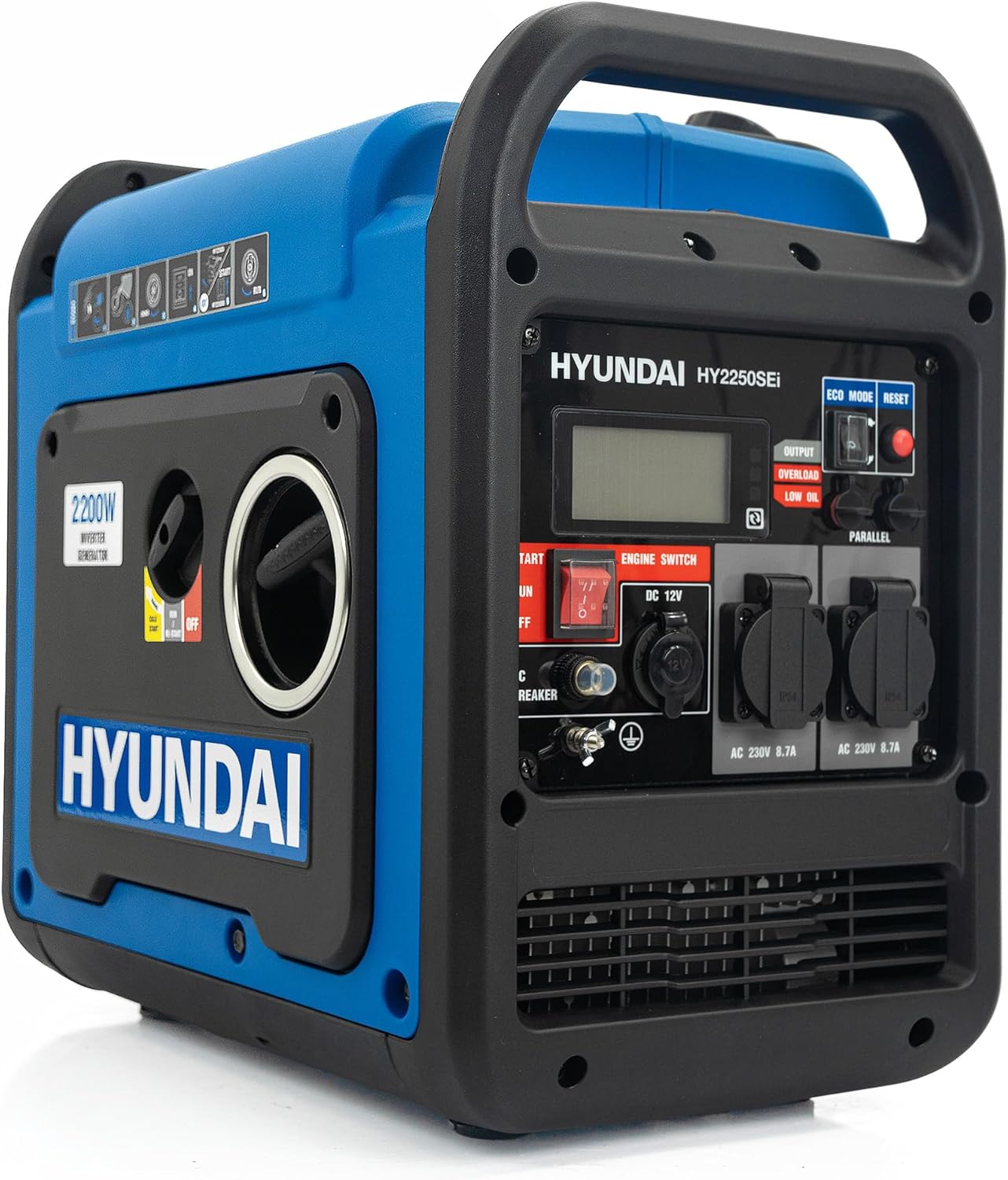 Hyundai 2200W / 2.2kW Petrol Inverter Generator, Electric Start, Pure Sine Wave Output, Lightweight, Quiet Running with 3 Year Warranty
