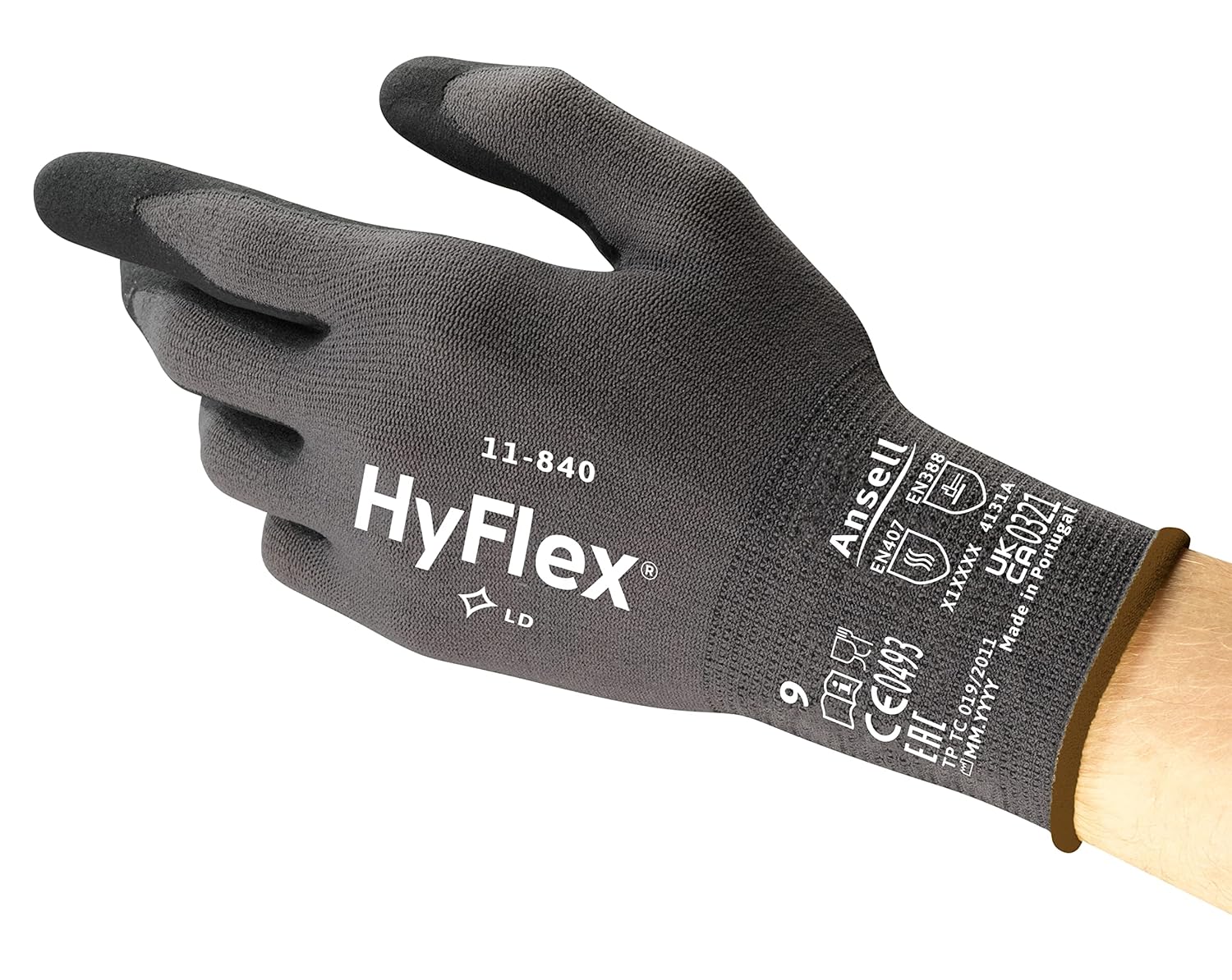 Ansell HyFlex 11-840 Professional Work Gloves, Abrasion Resistant Nitrile Coating with Firm Grip, Multipurpose Protection Gloves, Mechanical and Industrial Safety, Black, Size XL (5 Pair)