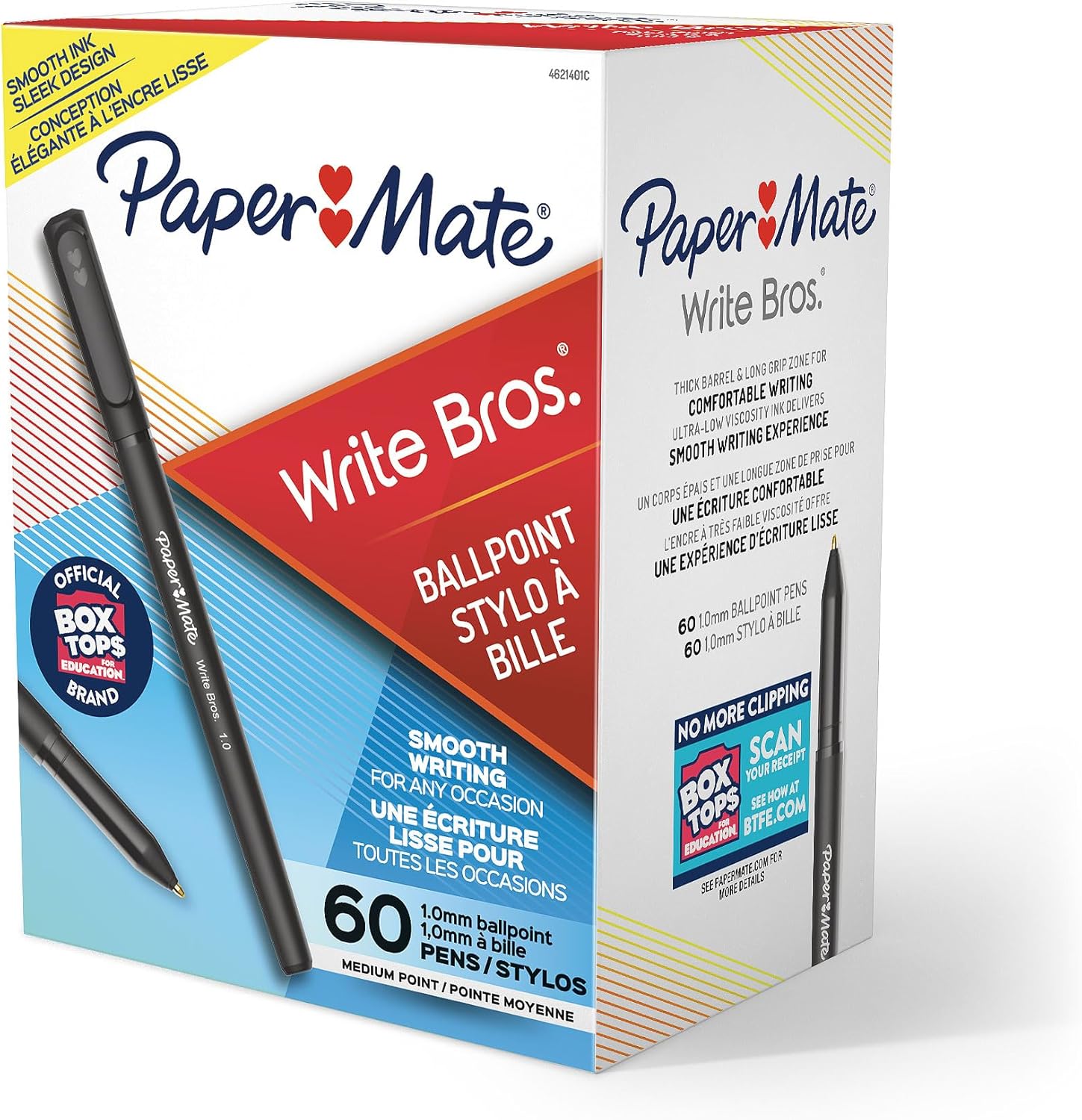 Paper Mate Ballpoint Pens, Write Bros. Black Ink Pens, Medium Point (1.0mm), 60 Count