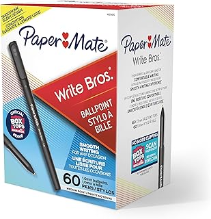 Paper Mate Ballpoint Pens, Write Bros. Black Ink Pens, Medium Point (1.0mm), 60 Count