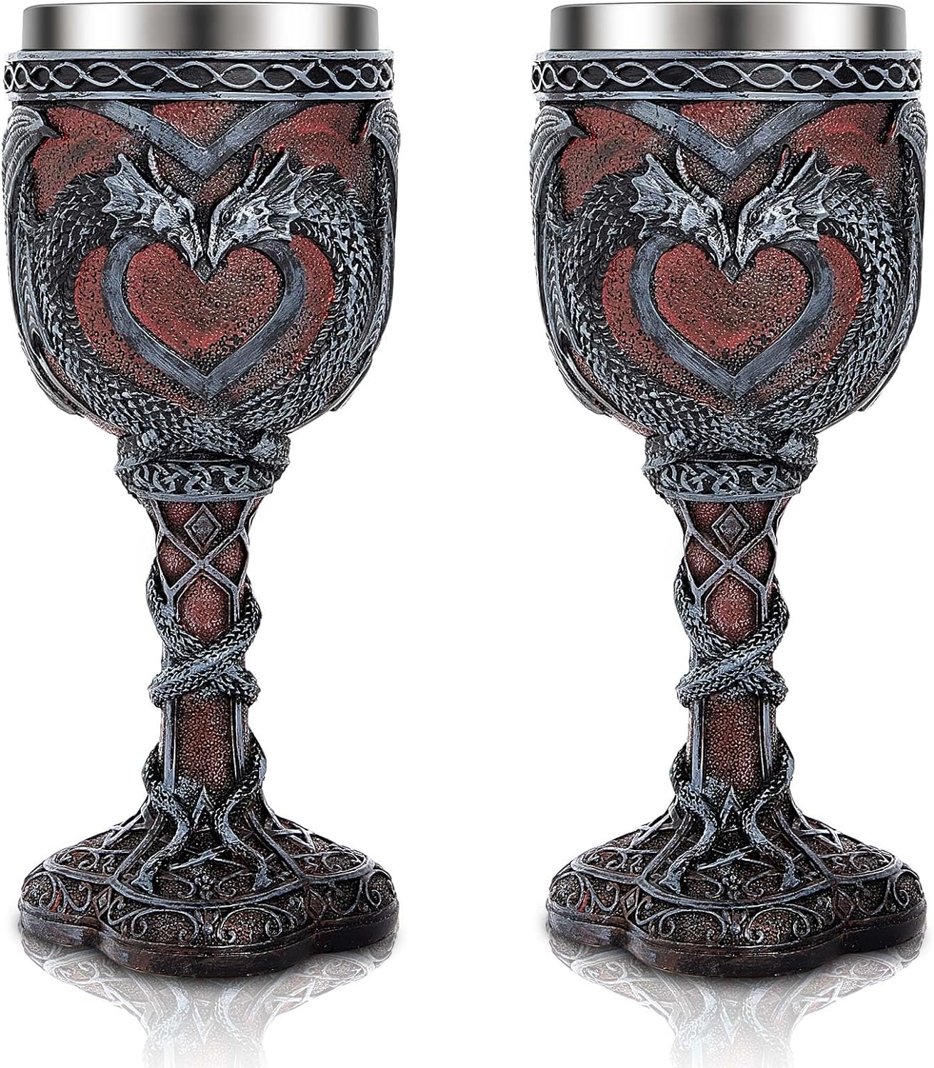 Jinei 2 Pcs Medieval Cups and Goblets Dragon Wine Goblet Chalice Goblet 7 oz Resin Dragon Cup Gothic Wine Glass Romantic Stainless Steel Drinking Cup for Medieval Party Decorations(Classic)