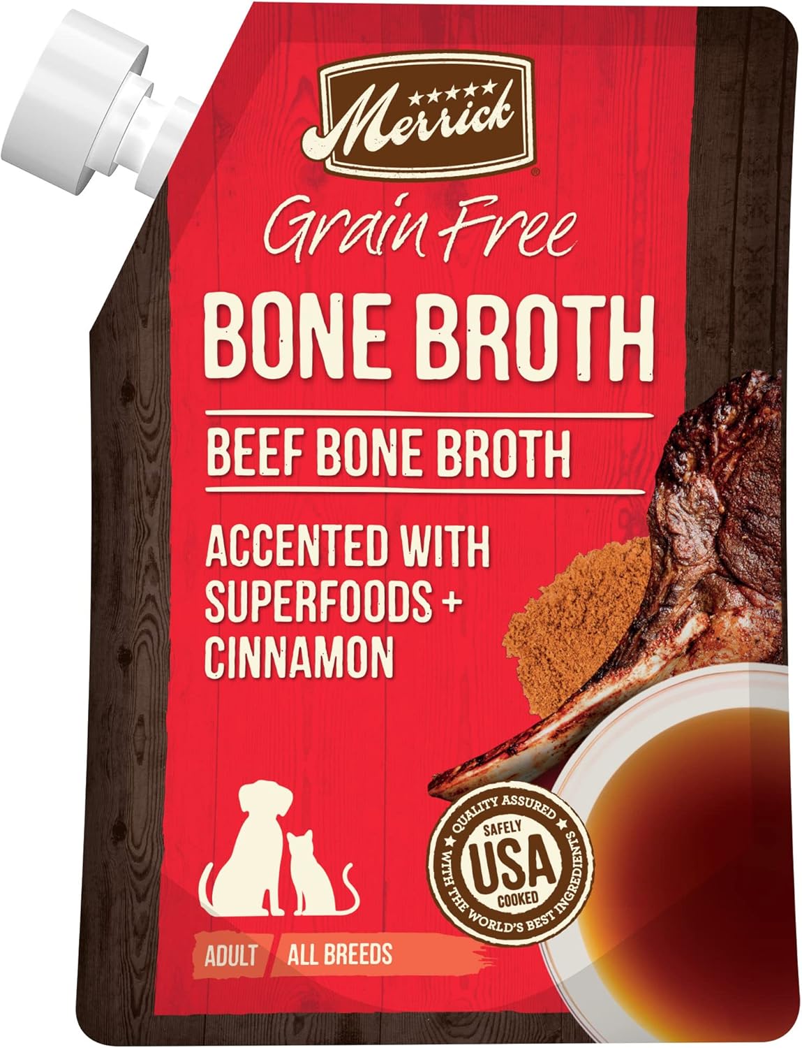 Merrick Grain Free Beef Bone Broth, 16oz Pouch