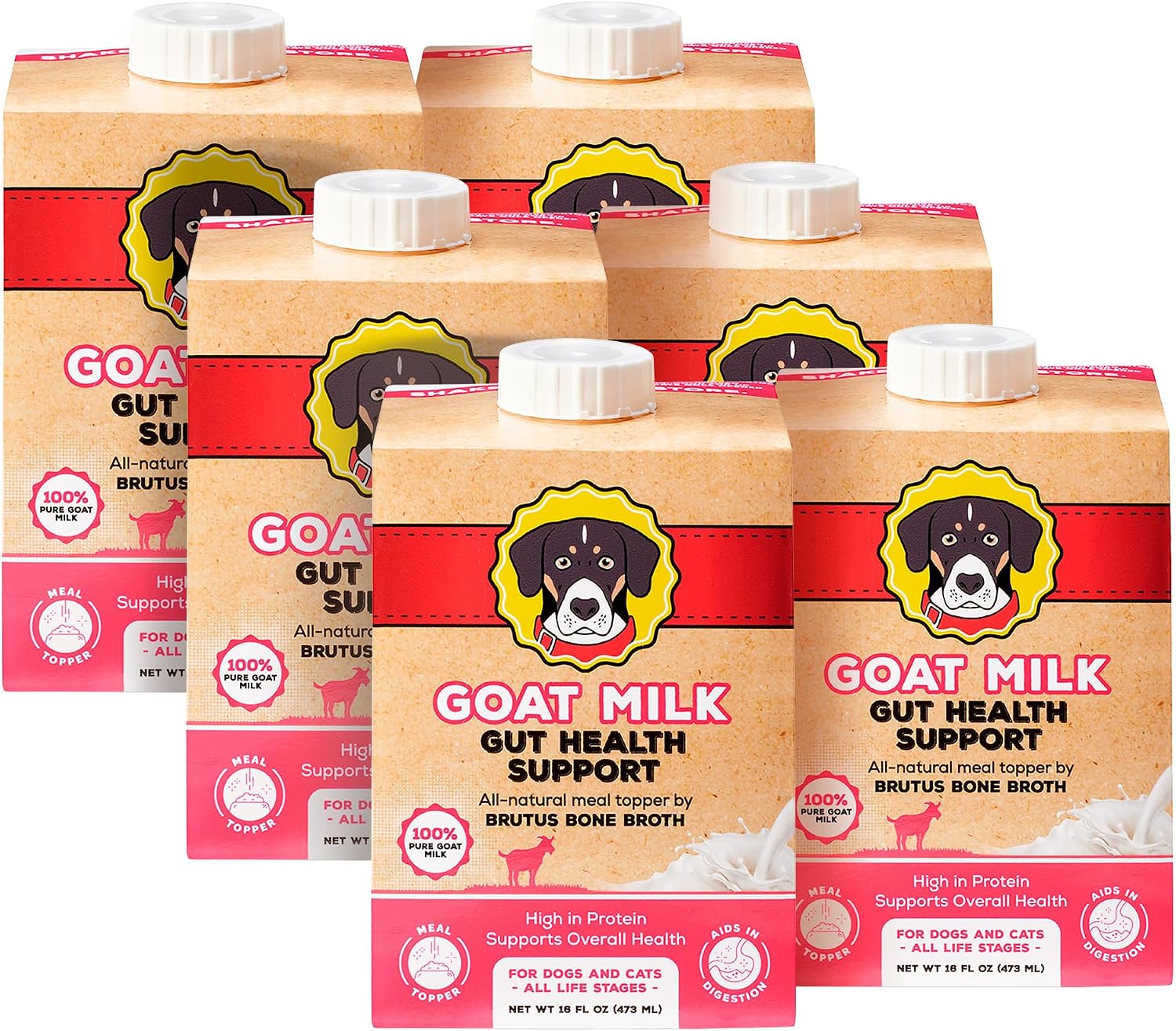 Brutus Broth Goat Milk Meal Topper for Dogs and Cats – Formulated for Digestive Support & Moisture, Low-Lactose, Contains Natural Nutrients and Enzymes (Pack of 6)