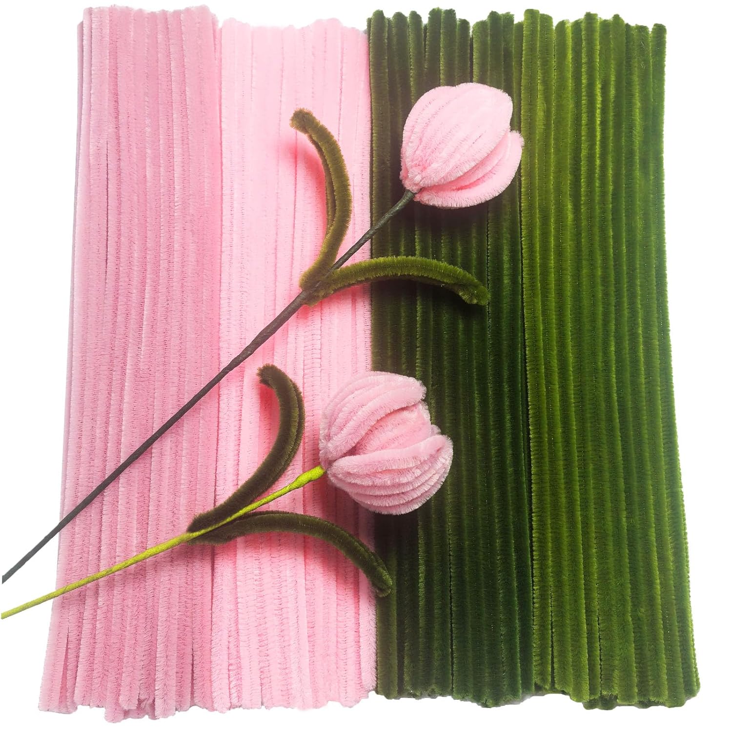 200PCS Craft Pipe Cleaners Green Pink High Density 300x6mm for Creative DIY Decorations