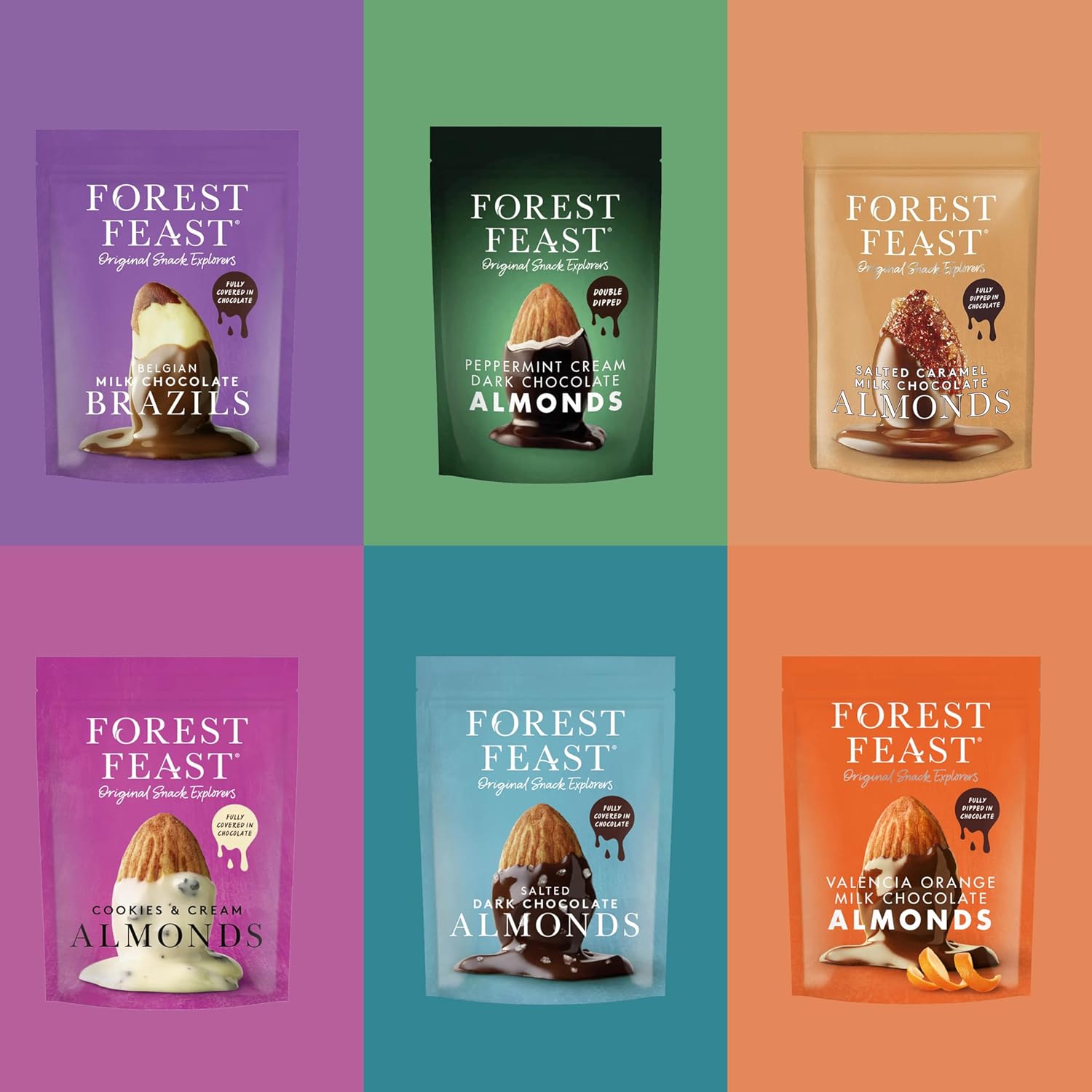 Forest Feast Snack Mixed Cases - Chocolate Covered Nuts. Pack of 6 Different Flavours 6 x 120g