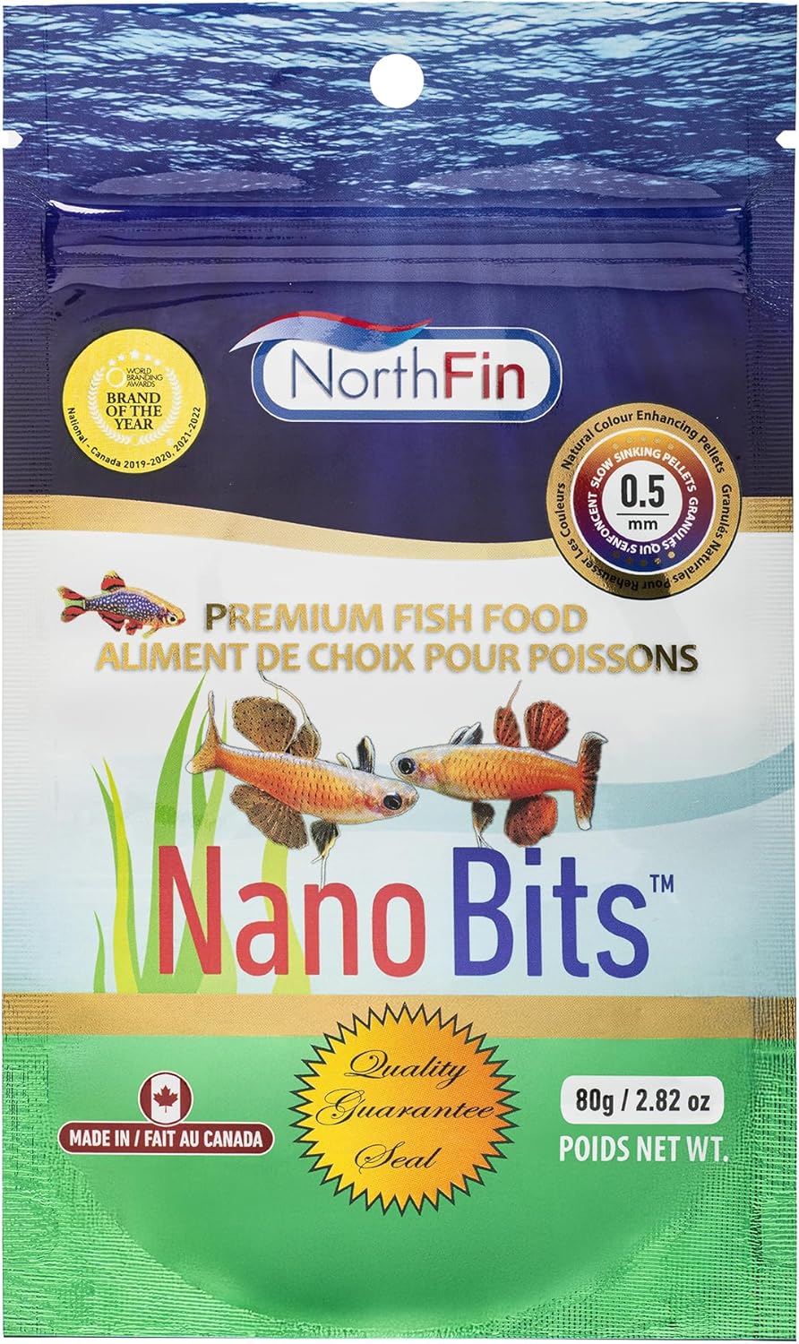 Northfin Nano Bits Premium Fish Food - 0.5mm Slow Sinking Pellets for Nano Fish, Betta, and Danios - High Protein, Insect-Based Formula with Omega-3, Spirulina, and Natural Color Enhancers (80g)