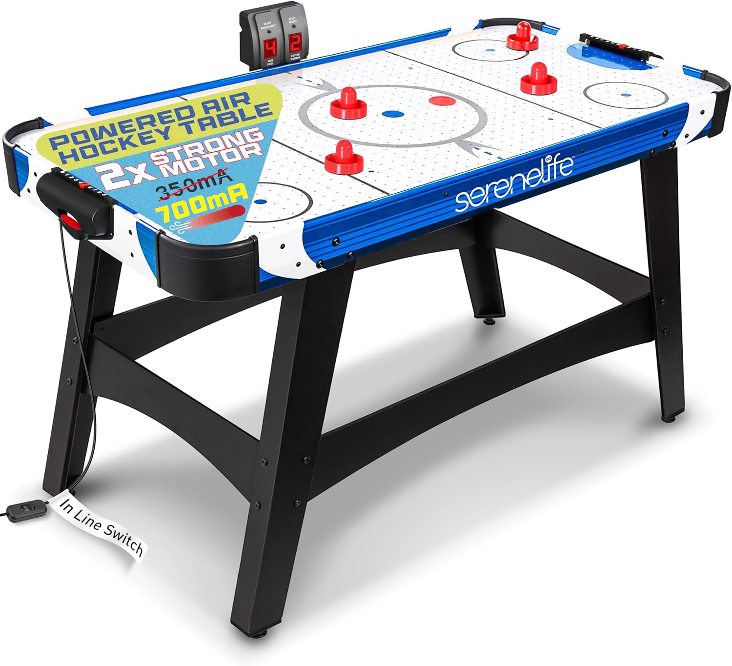 SereneLife 54" Air Hockey Game Table with 2X Stronger Motor, Light-up Scoreboard, AC in Line Power Switch Includes 2 Pucks, 2 Pushers