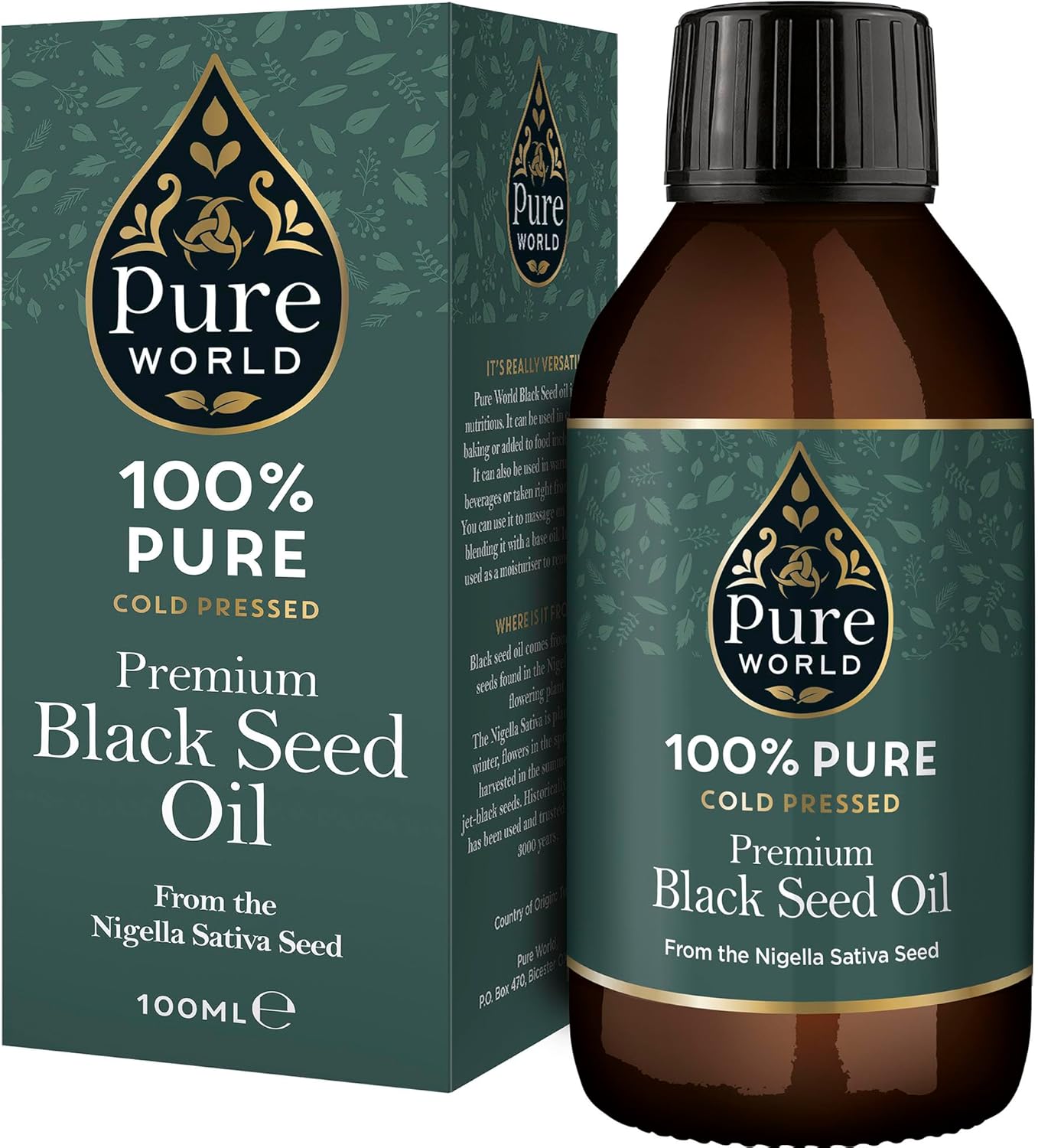Pure World Black Seed Oil 100ML High Strength Thymoquinone Cold & Freshly Pressed Nigella Sativa. Glass Bottle Kalonji
