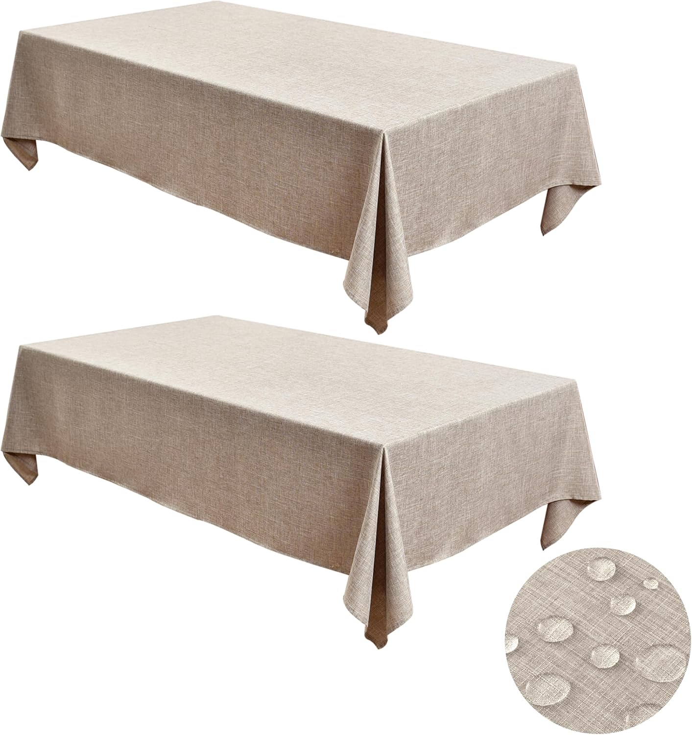 Fitable Linen Tablecloths for Rectangle Tables: Water & Stain Resistant Farmhouse Table Cloth, Washable Burlap Textured Table Covers for Kitchen Dining Party(2 Pack, 52x70 Inch, Nature)