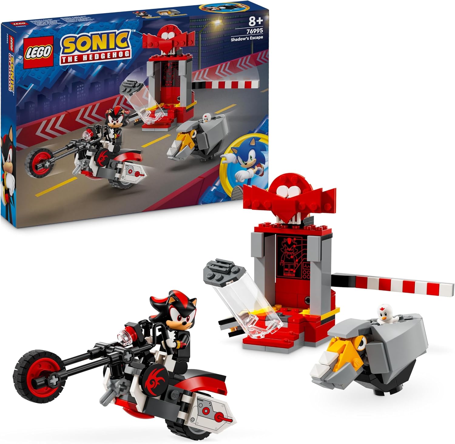 LEGO Sonic the Hedgehog Shadow the Hedgehog Escape, Motorbike Toy for Kids, Boys & Girls aged 8 Plus with Buildable Lab, Badnik Rhinobot & Clucky Video Game Character Figures, Gifts for Gamers 76995