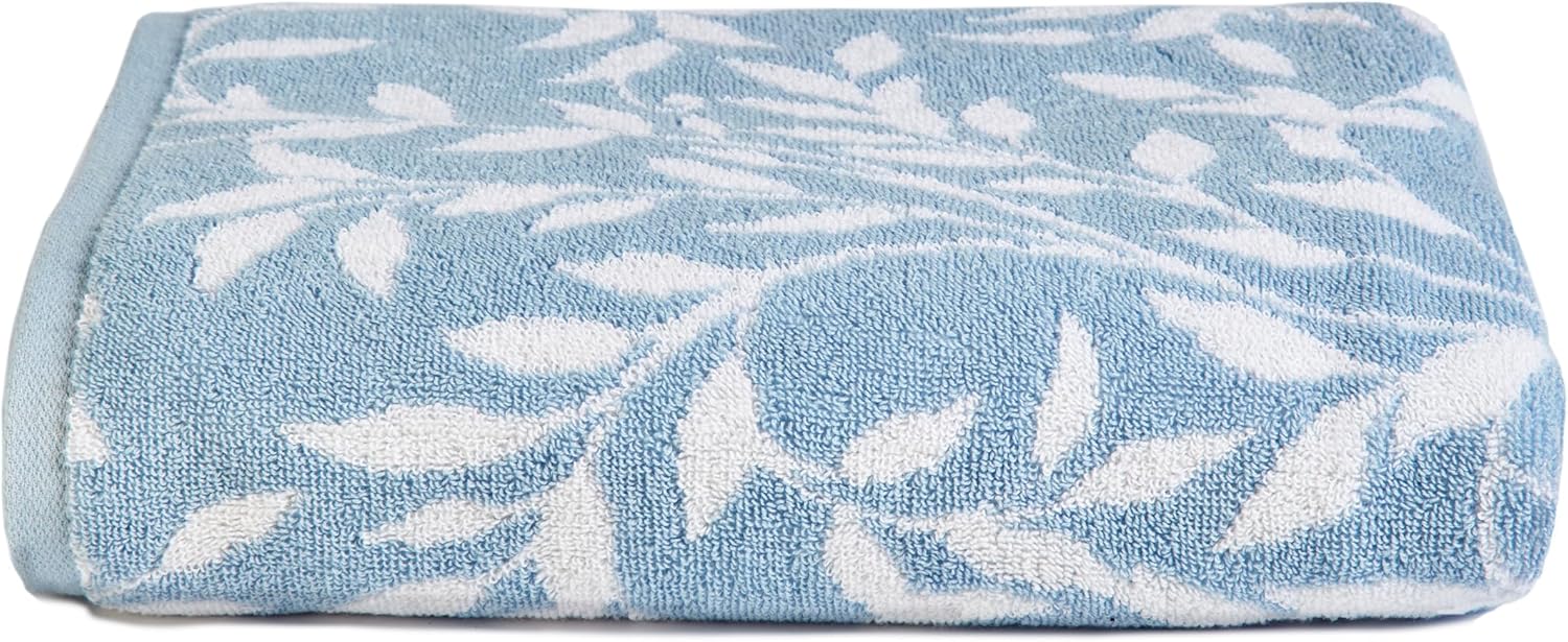 Dreams & Drapes Blue Leaf Hand Towel – 50 x 90cm – 100% Cotton – Soft & Fluffy – Vintage Floral Bathroom Towel – Botanical Design – Small Towel for Hands or Hair